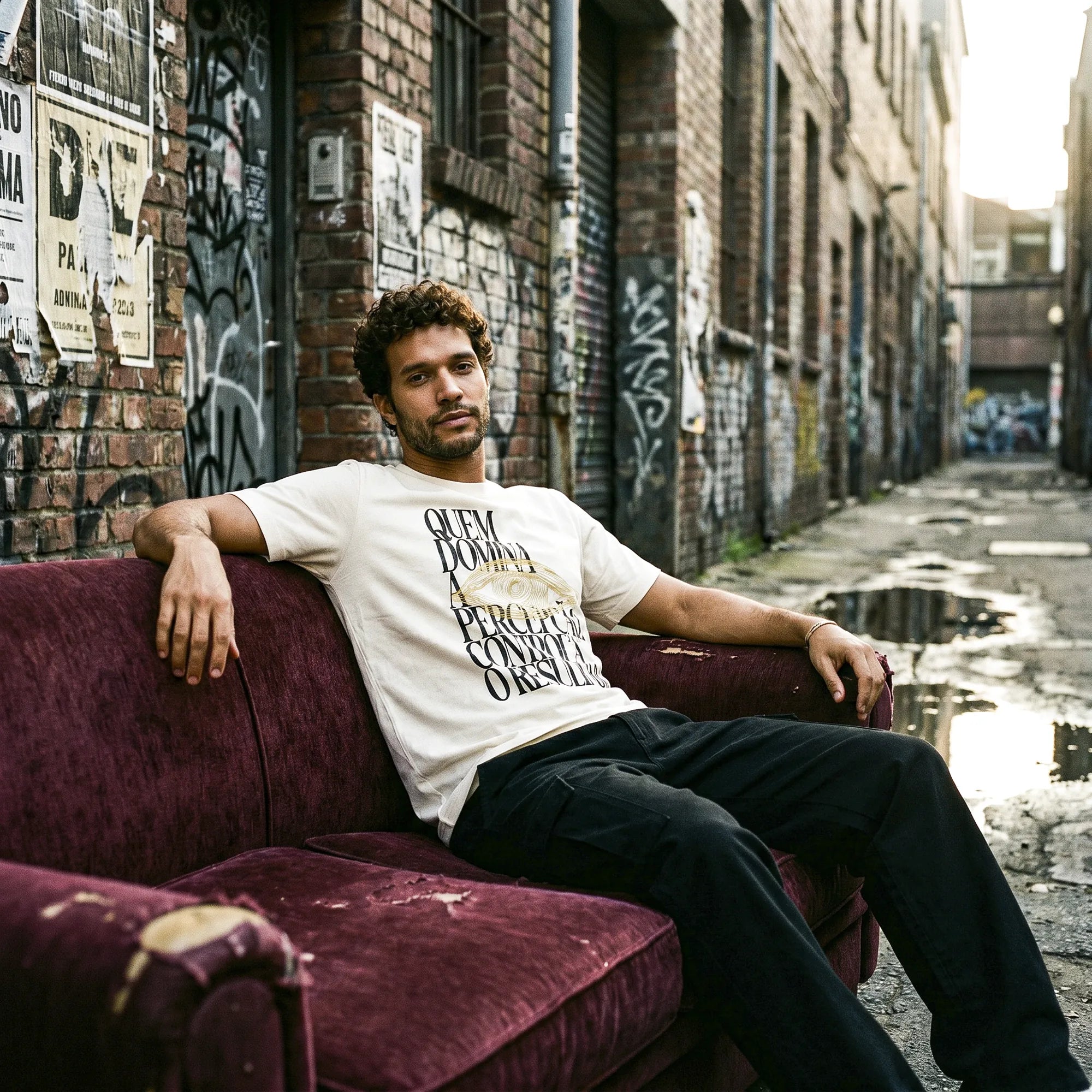 Camiseta Básica Quem Domina a Percepção, Controla o Resultado Masculina Off-White