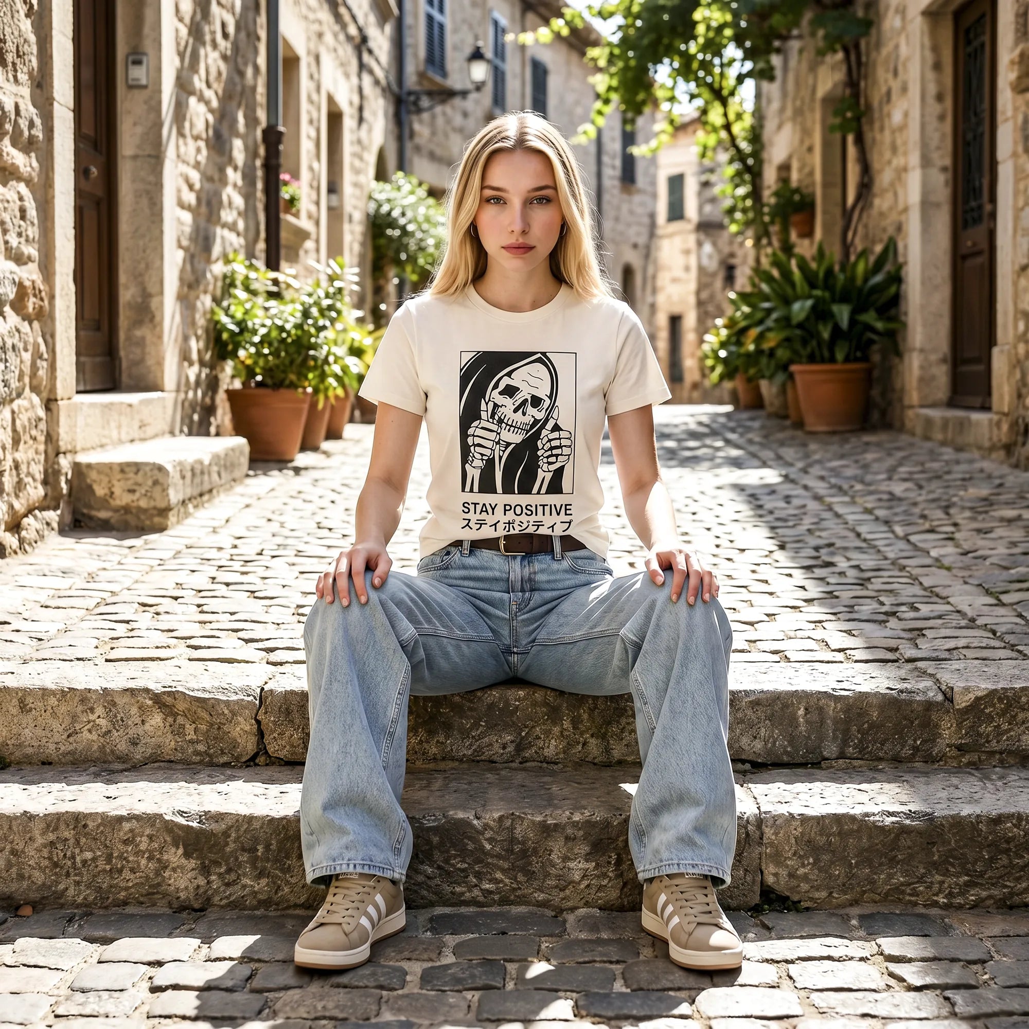 Camiseta Básica Stay Positive Feminina Off-White