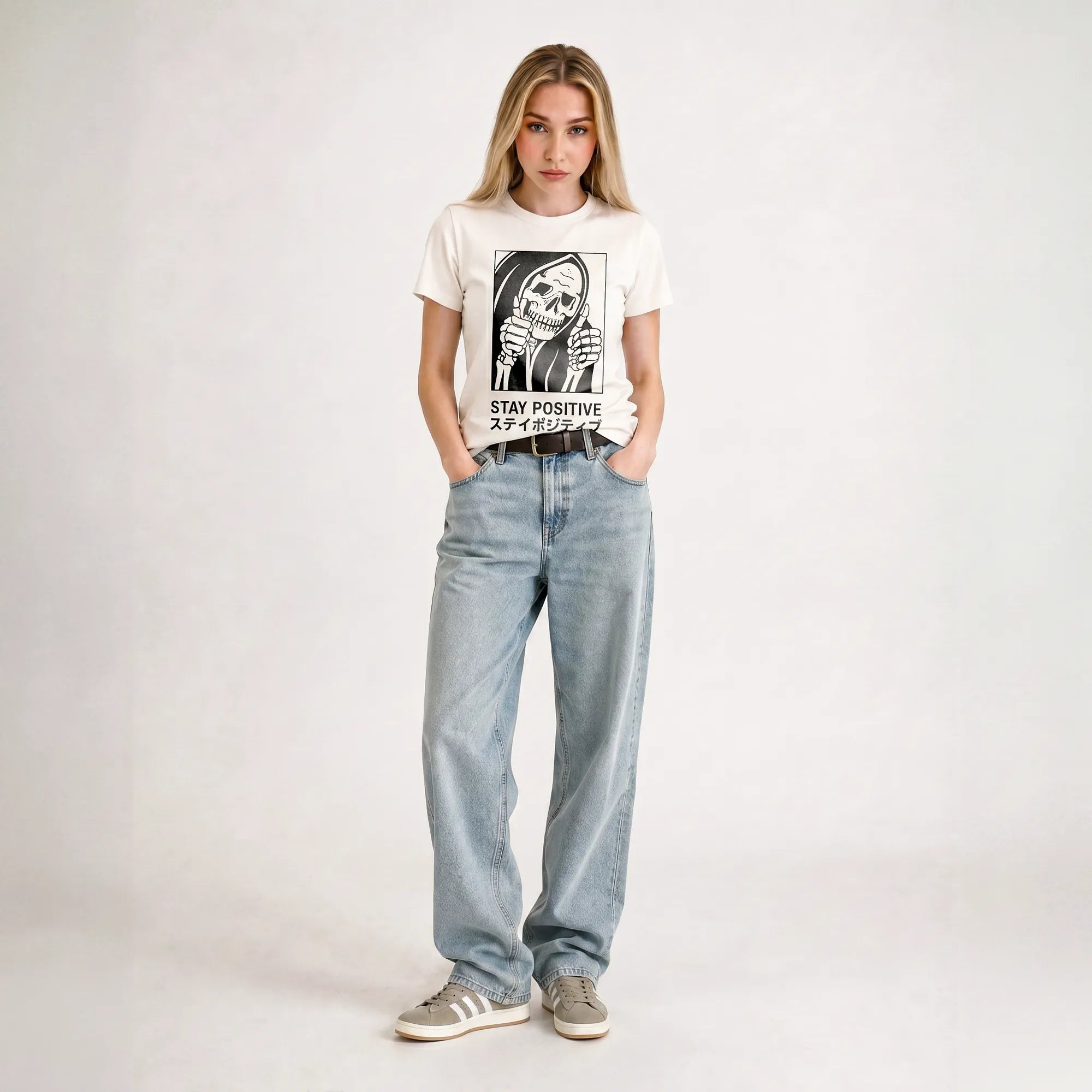 Camiseta Básica Stay Positive Feminina Off-White