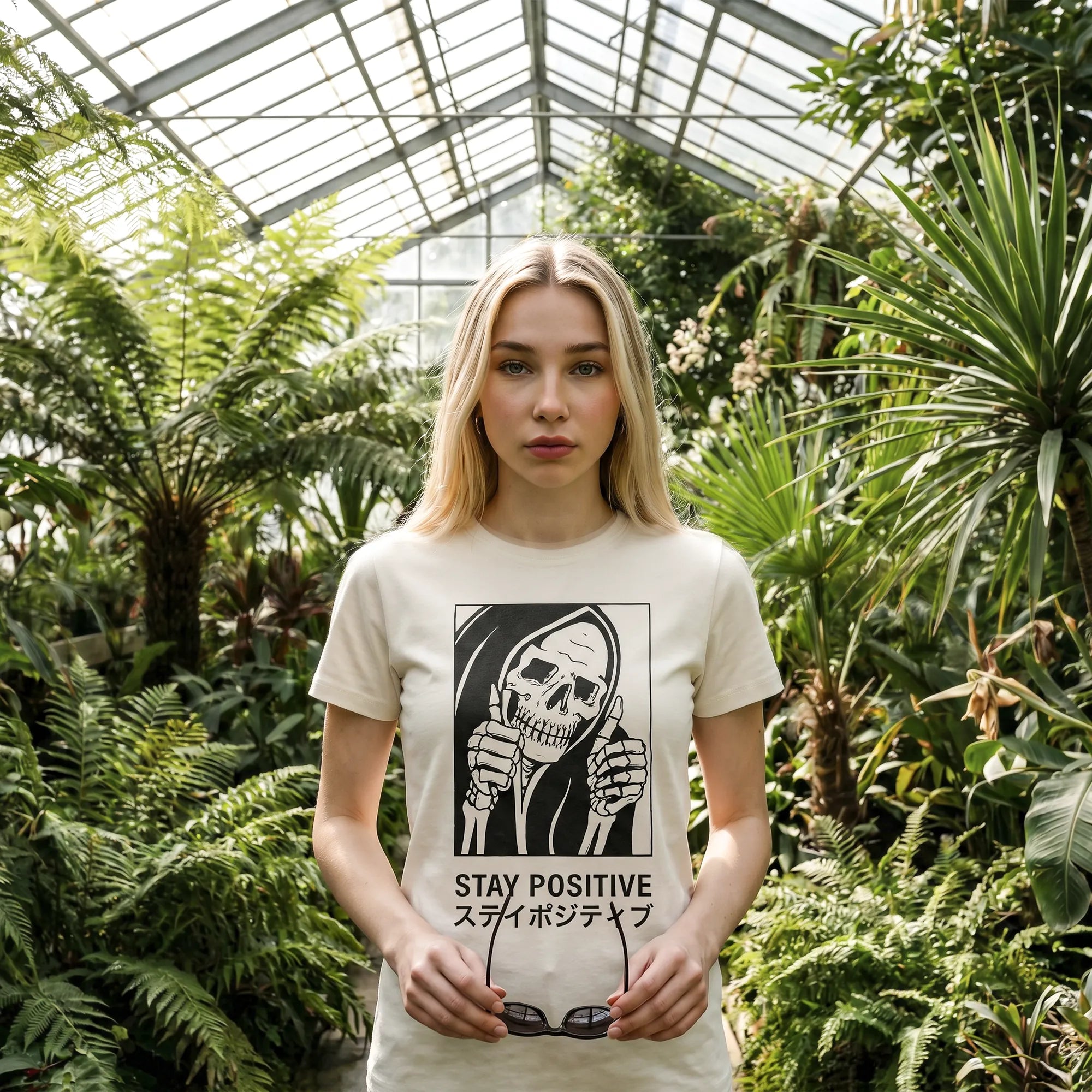 Camiseta Básica Stay Positive Feminina Off-White