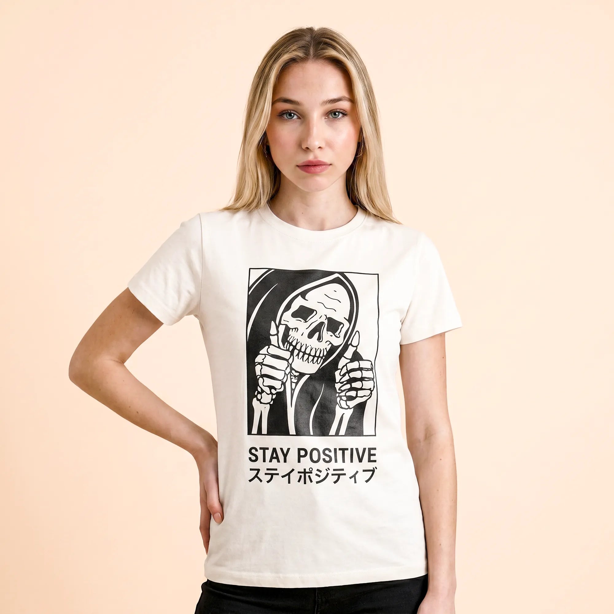 Camiseta Básica Stay Positive Feminina Off-White