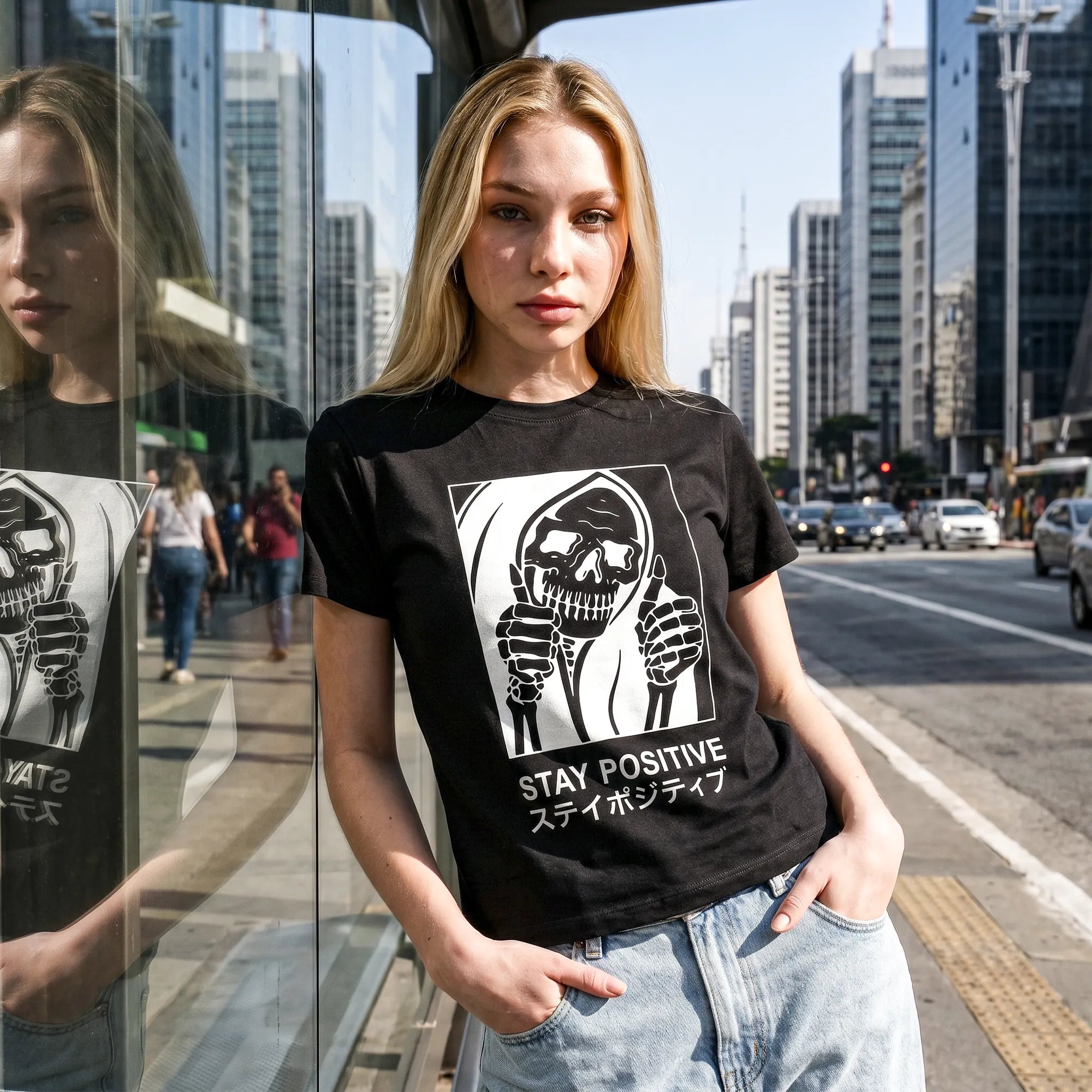 Camiseta Básica Stay Positive Feminina Preto