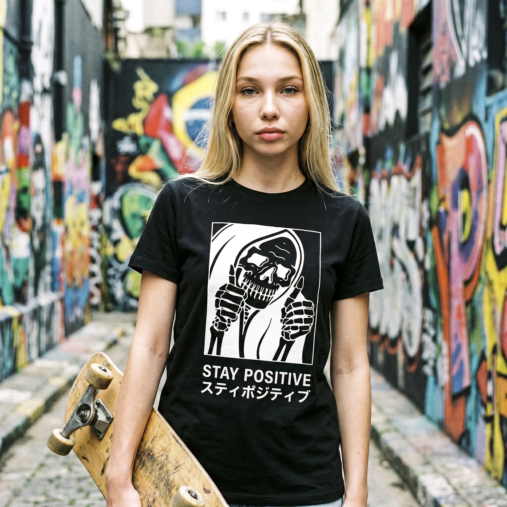 Camiseta Básica Stay Positive Feminina Preto