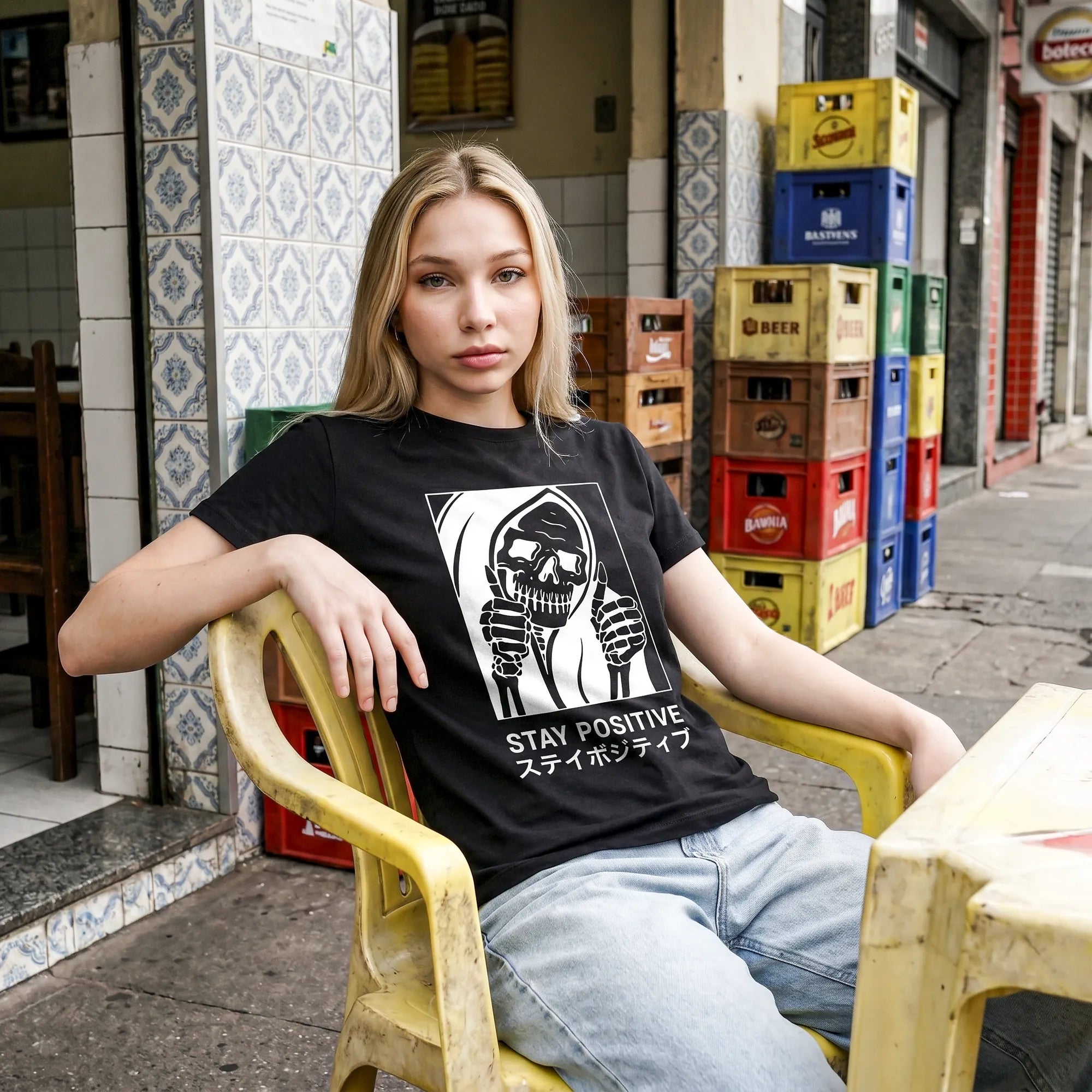 Camiseta Básica Stay Positive Feminina Preto