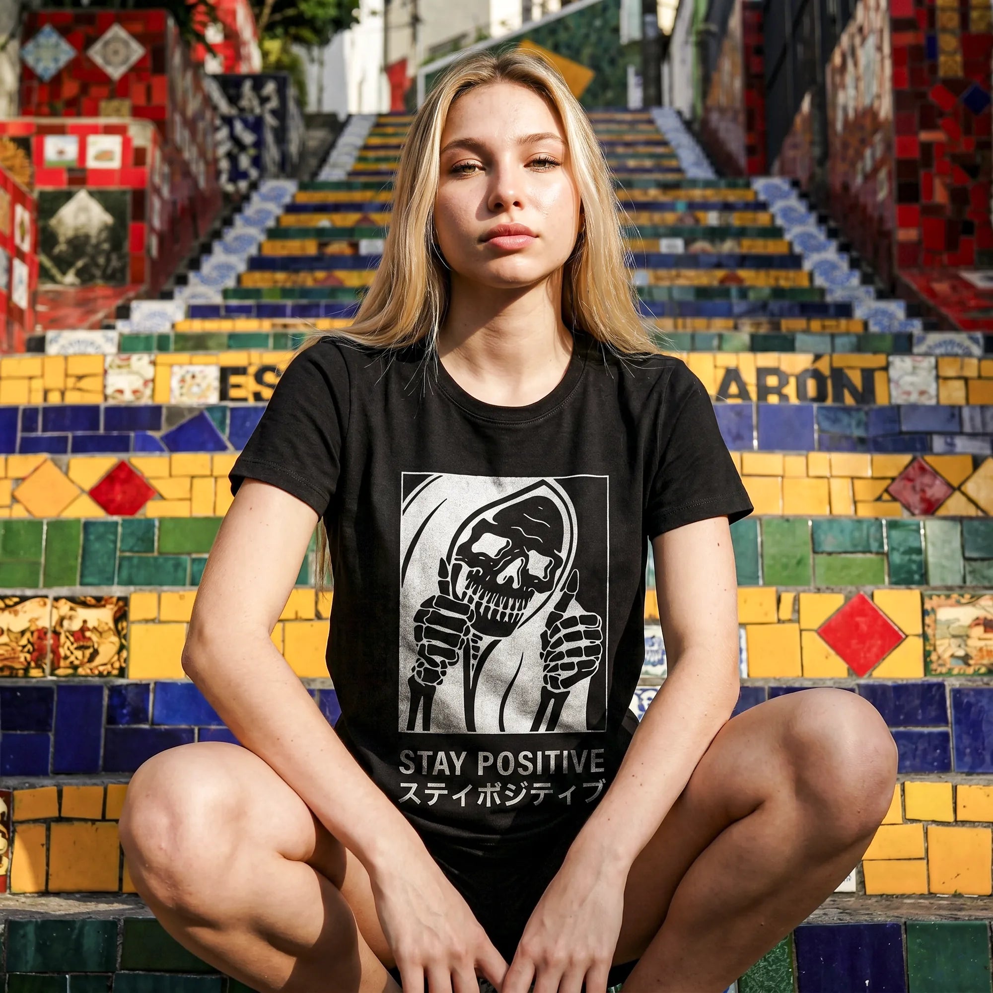 Camiseta Básica Stay Positive Feminina Preto