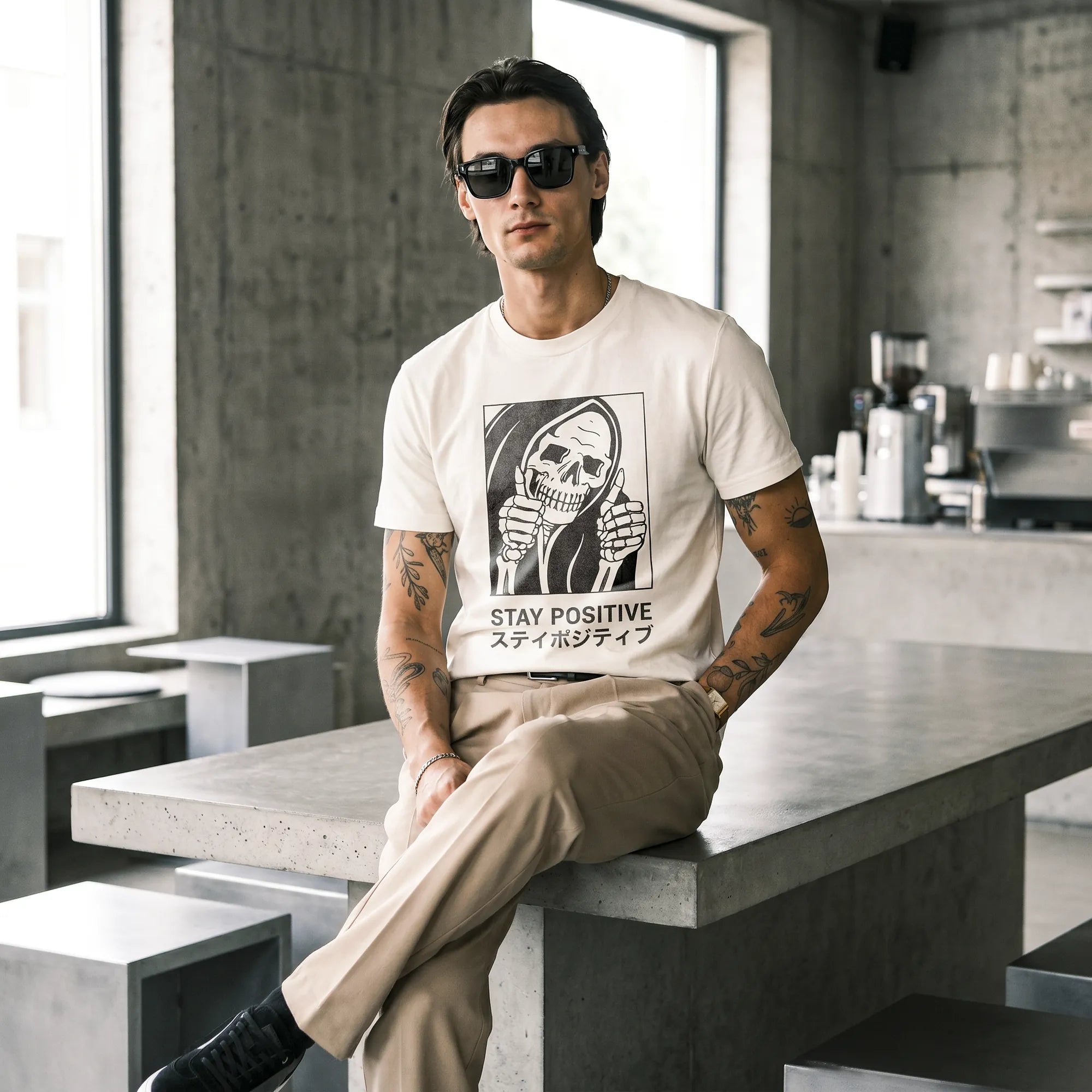 Camiseta Básica Stay Positive Masculina Off-White