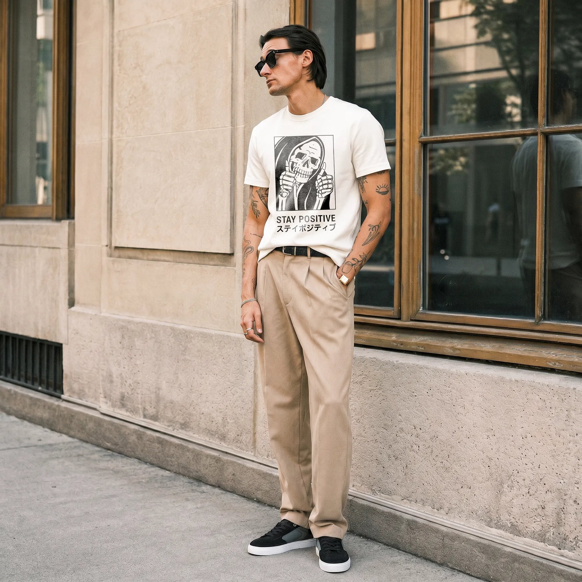 Camiseta Básica Stay Positive Masculina Off-White
