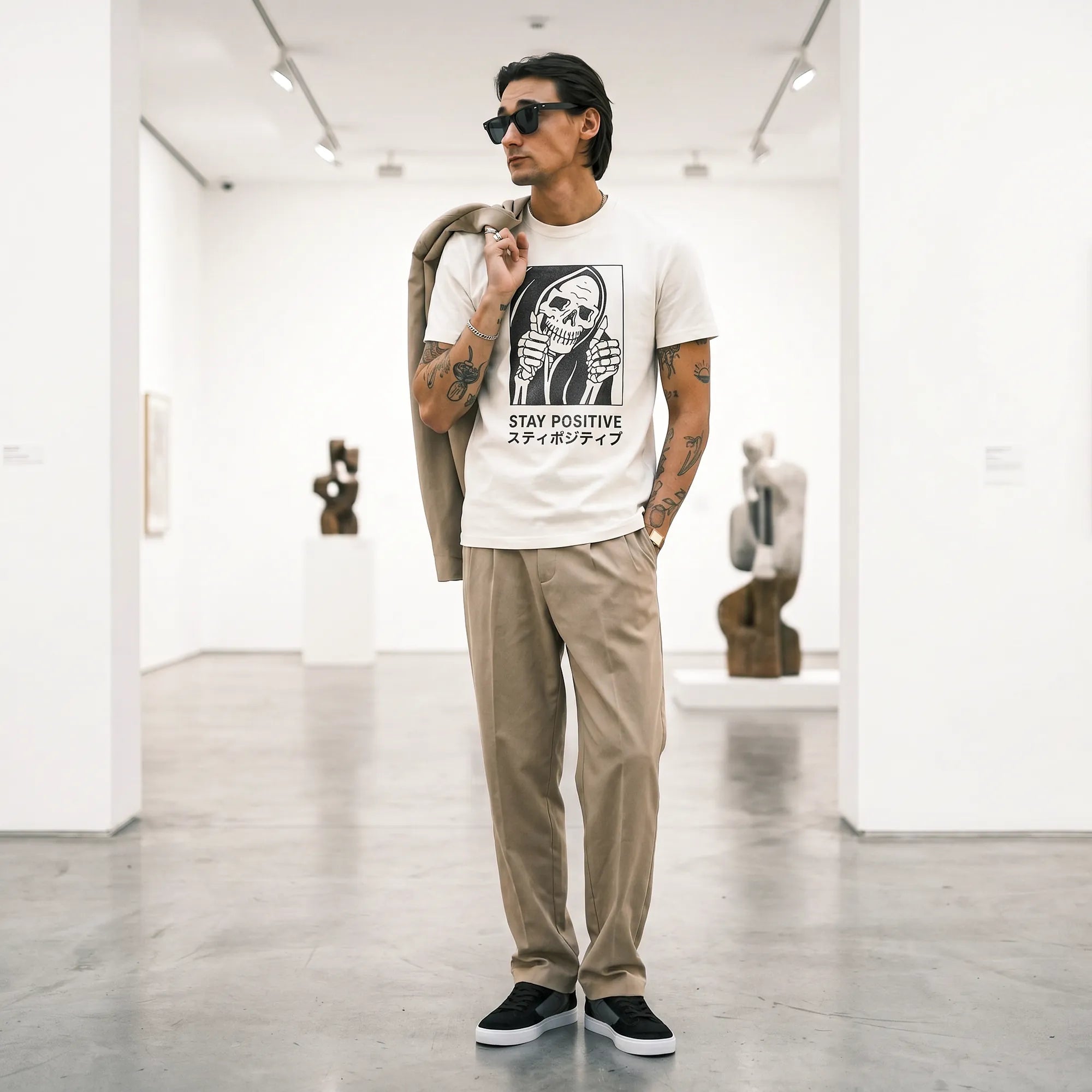 Camiseta Básica Stay Positive Masculina Off-White