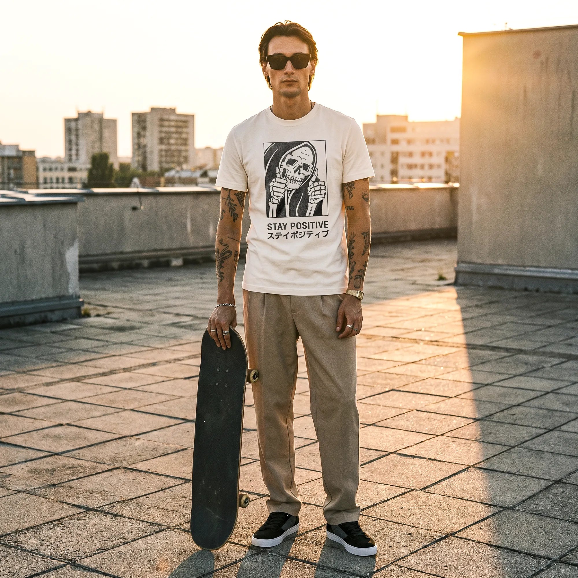 Camiseta Básica Stay Positive Masculina Off-White