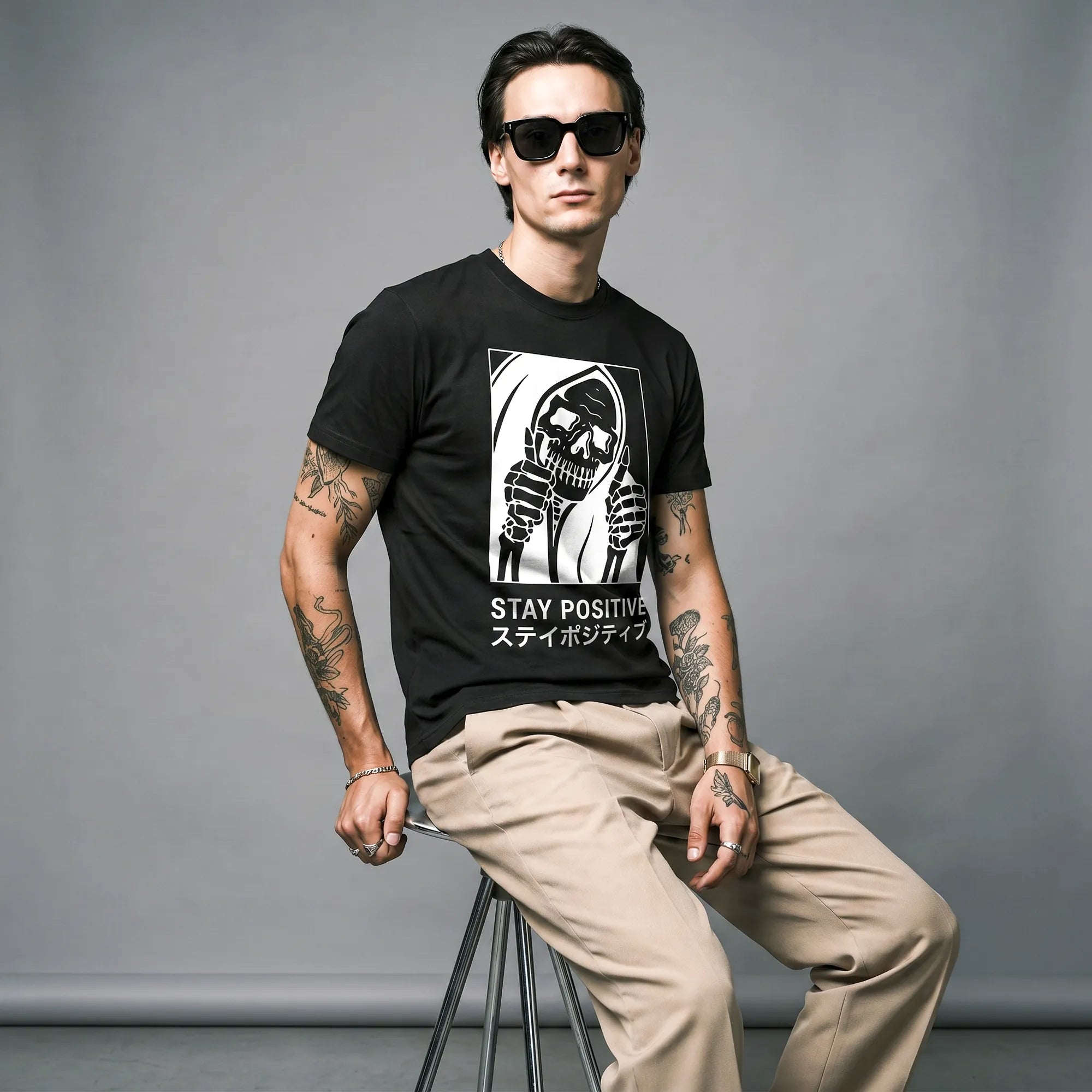 Camiseta Básica Stay Positive Masculina Preto