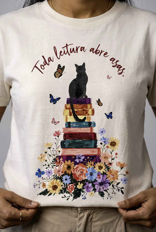 Camiseta Básica Toda Leitura Abre Asas Feminina Off-White
