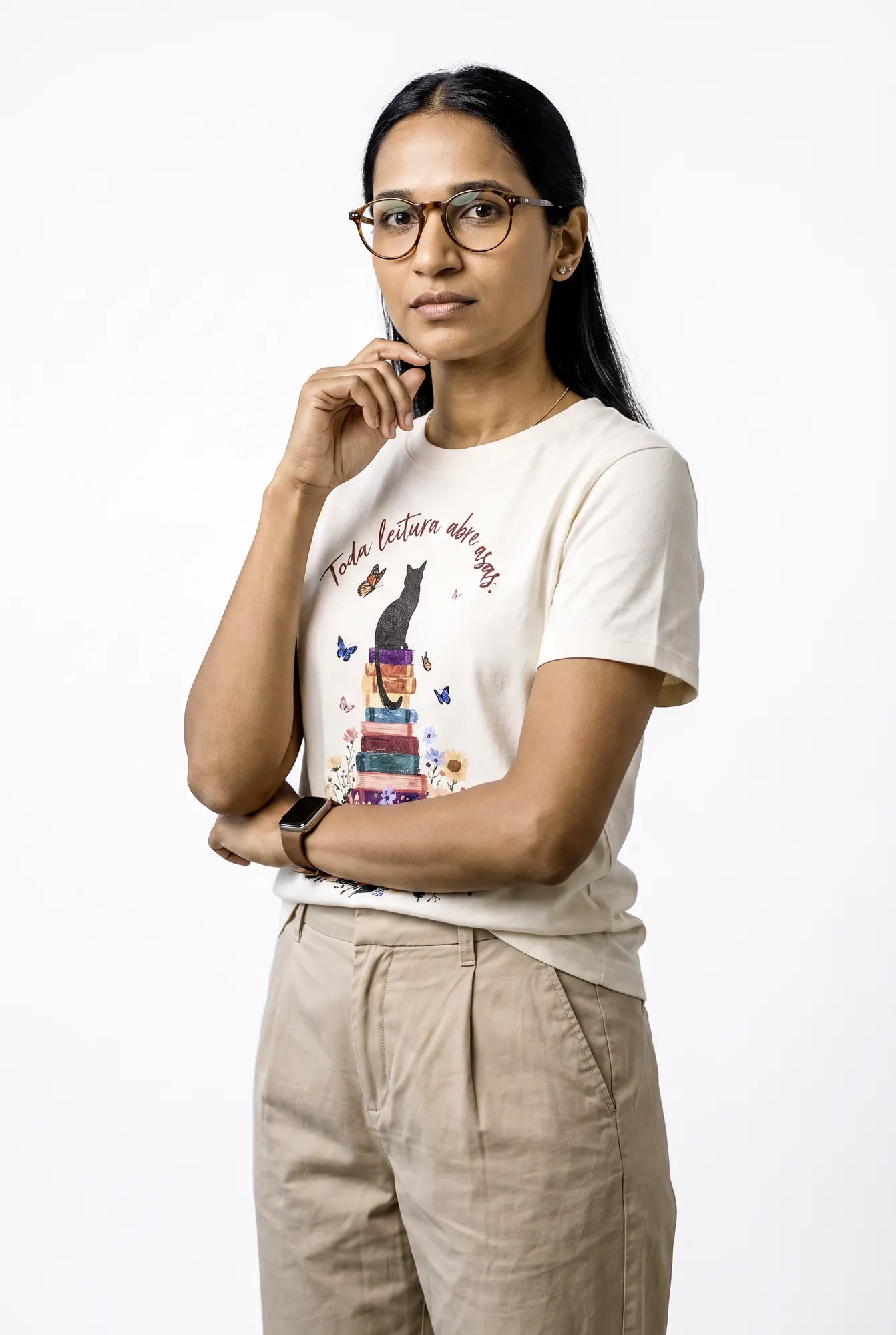 Camiseta Básica Toda Leitura Abre Asas Feminina Off-White