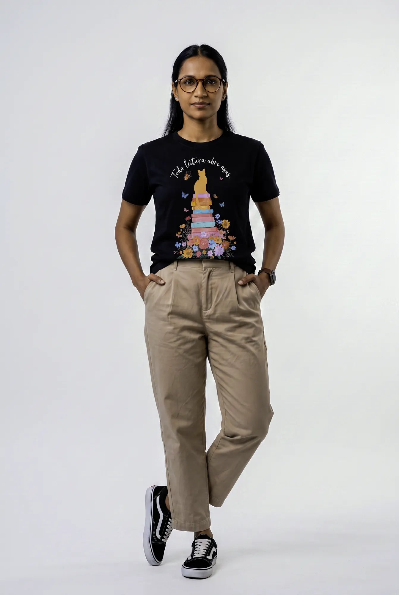 Camiseta Básica Toda Leitura Abre Asas Feminina Preto