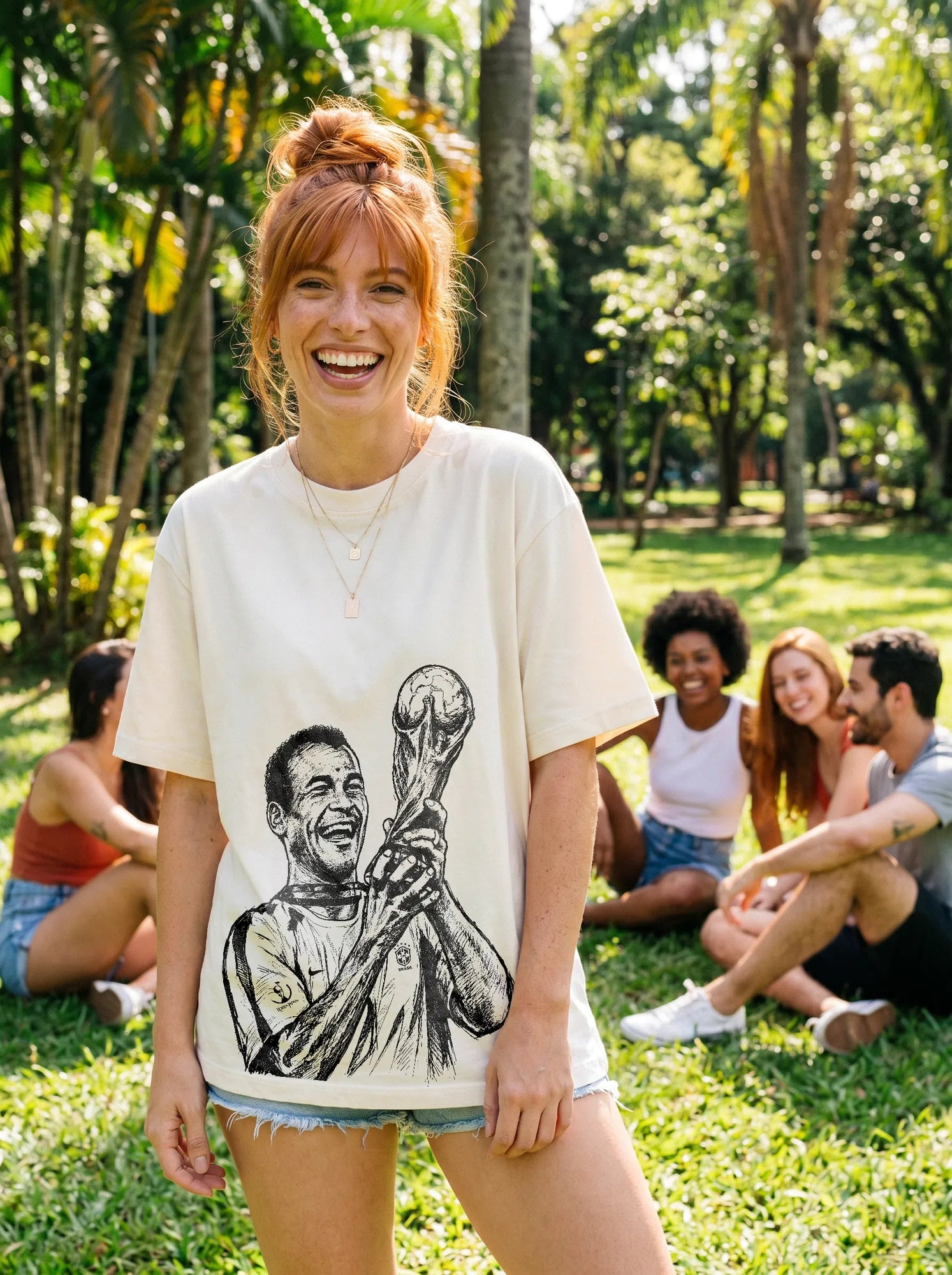 Camiseta Oversized Cafú Capitão do Penta Feminina Off-White