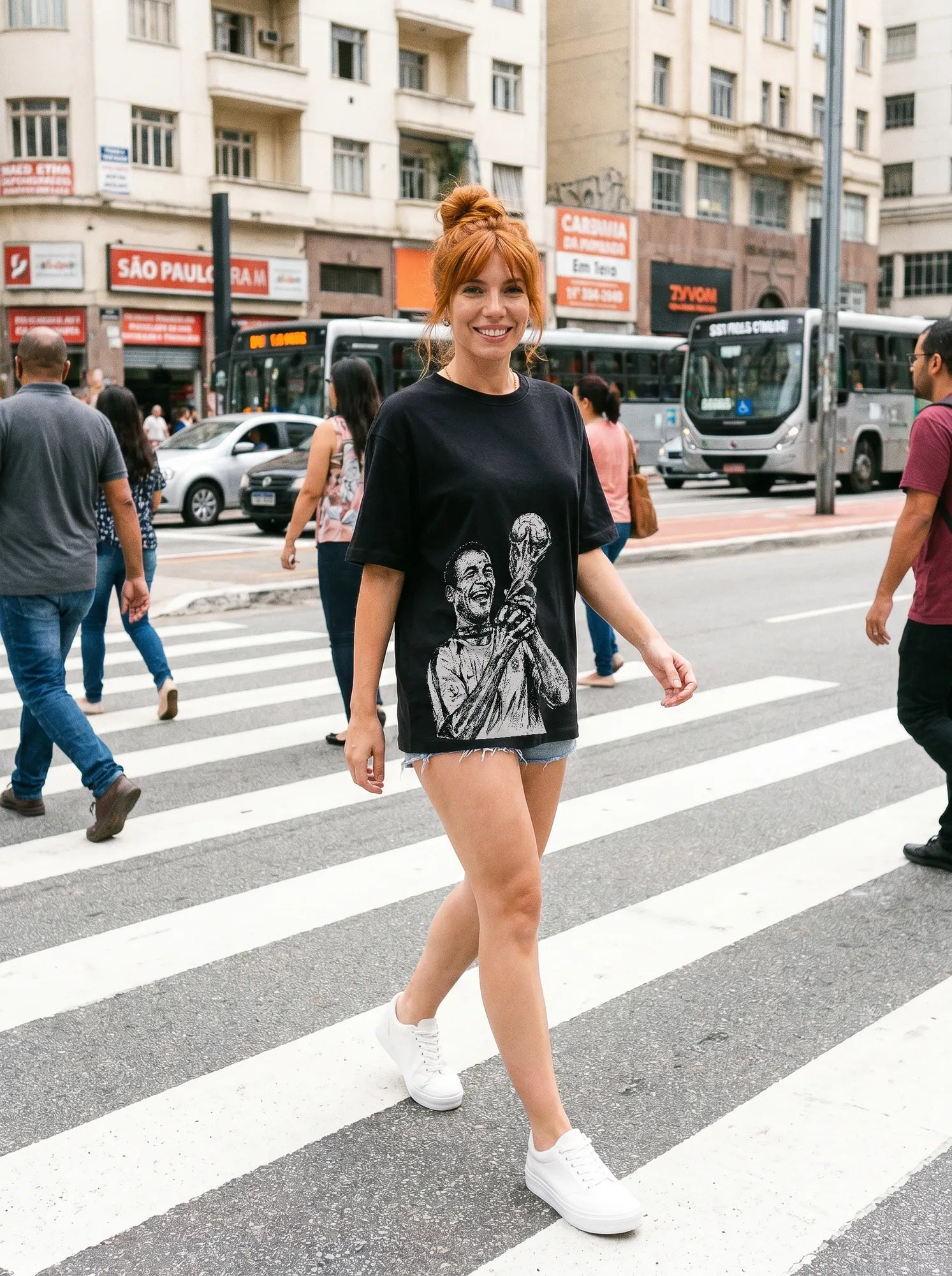 Camiseta Oversized Cafú Capitão do Penta Feminina Preto