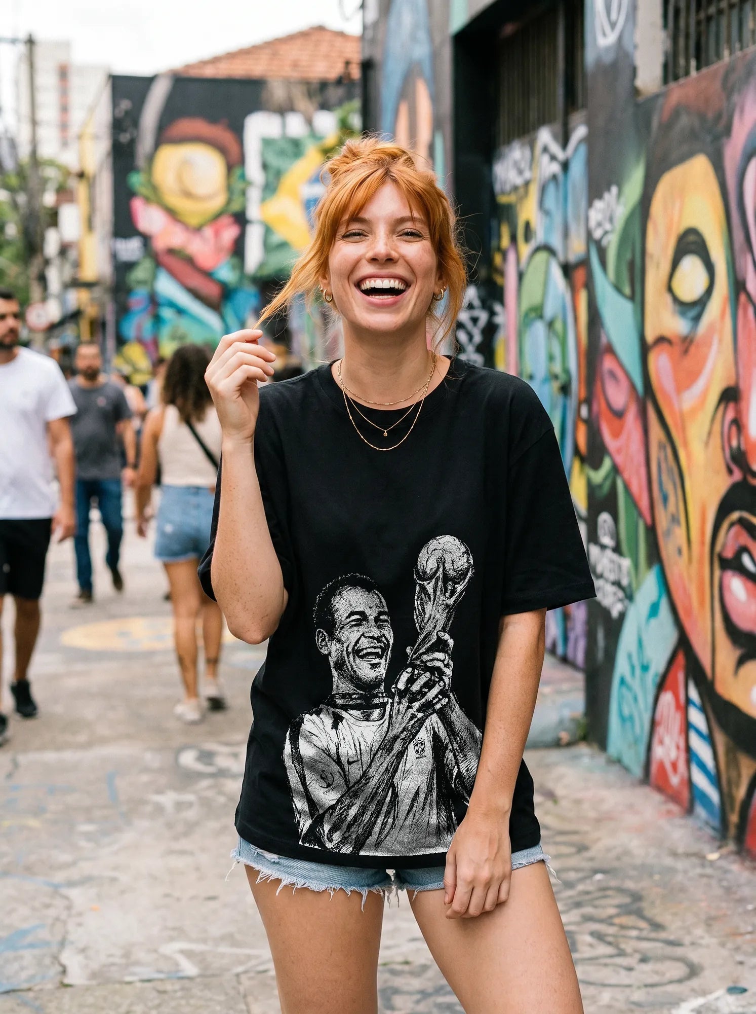 Camiseta Oversized Cafú Capitão do Penta Feminina Preto