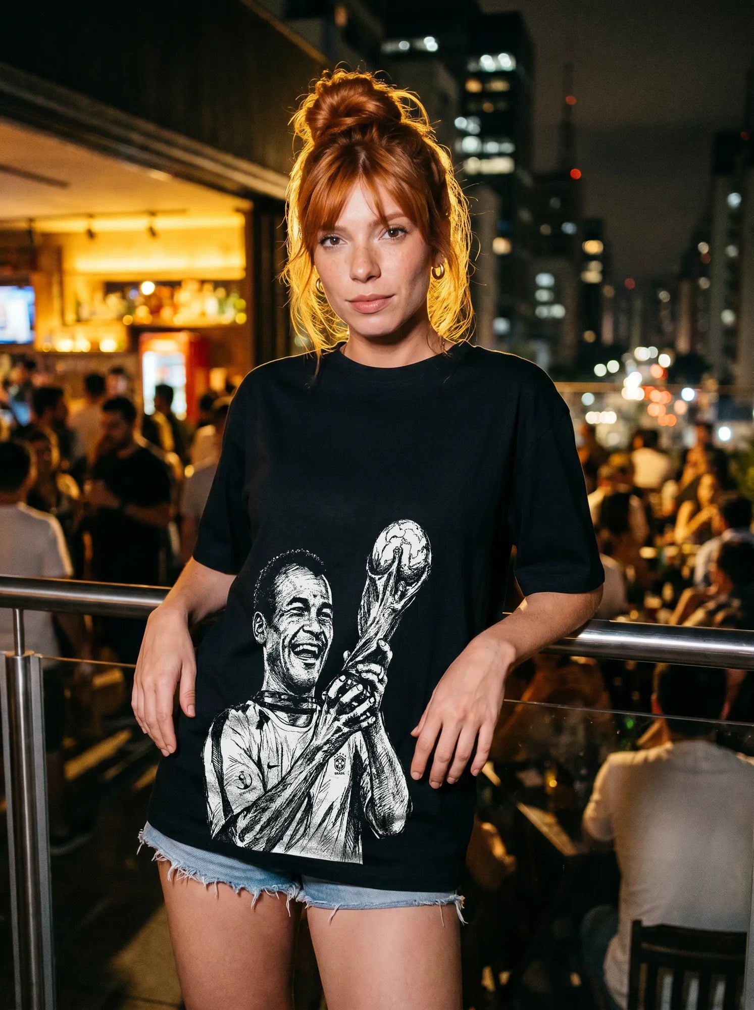 Camiseta Oversized Cafú Capitão do Penta Feminina Preto
