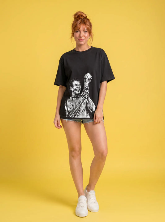 Camiseta Oversized Cafú Capitão do Penta Feminina Preto