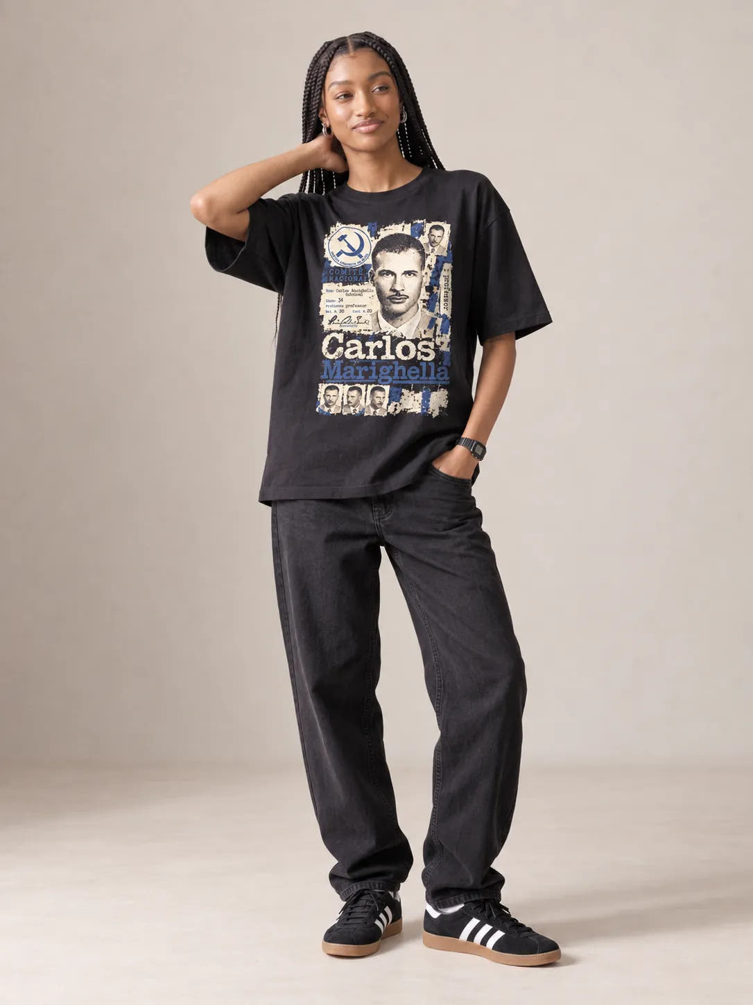 Camiseta Oversized Carlos Marighella Feminina Preto