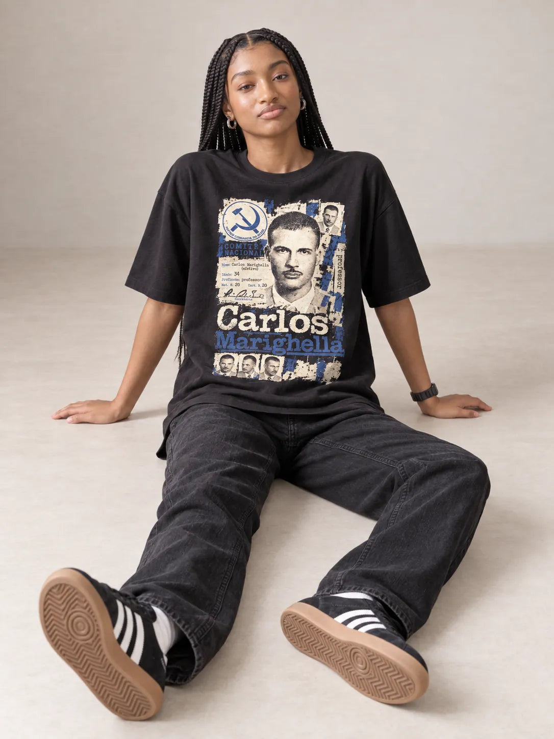 Camiseta Oversized Carlos Marighella Feminina Preto