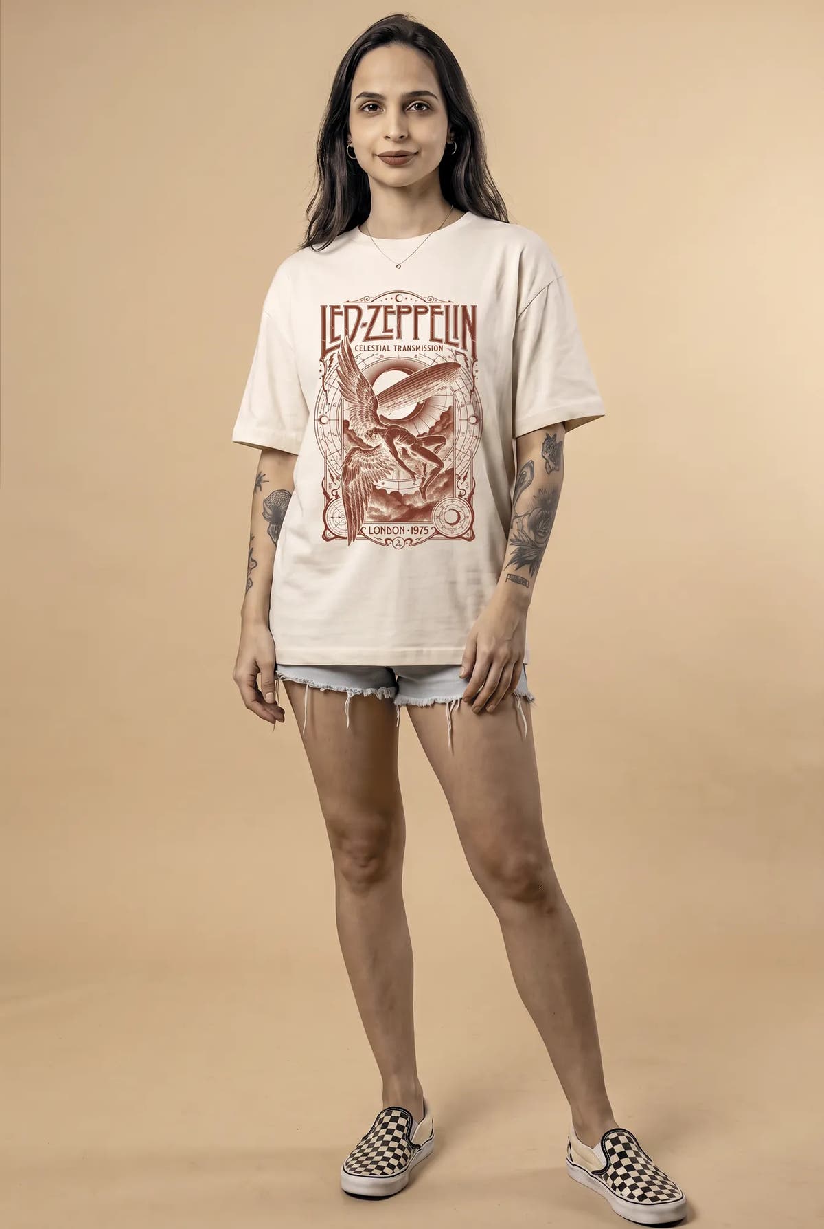 Camiseta Oversized Led Zeppelin Feminina Off-White
