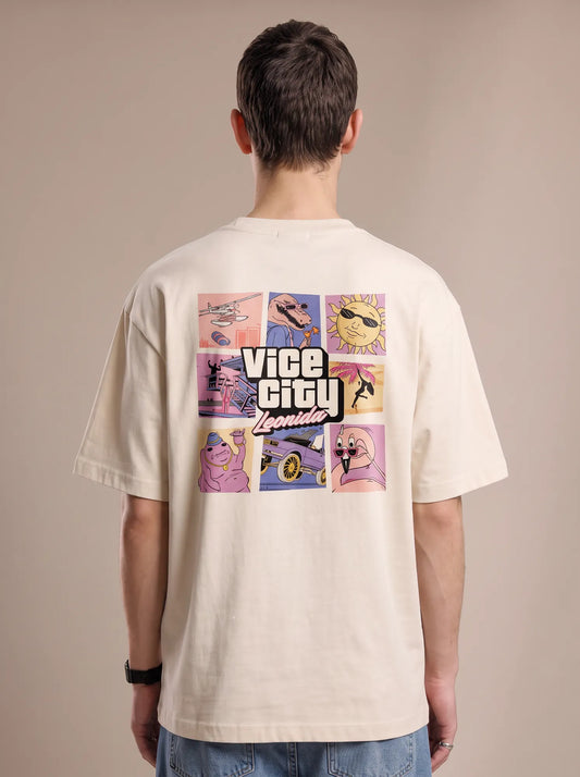 Camiseta Oversized Greetings from Vice City Leonida Masculina Off-White