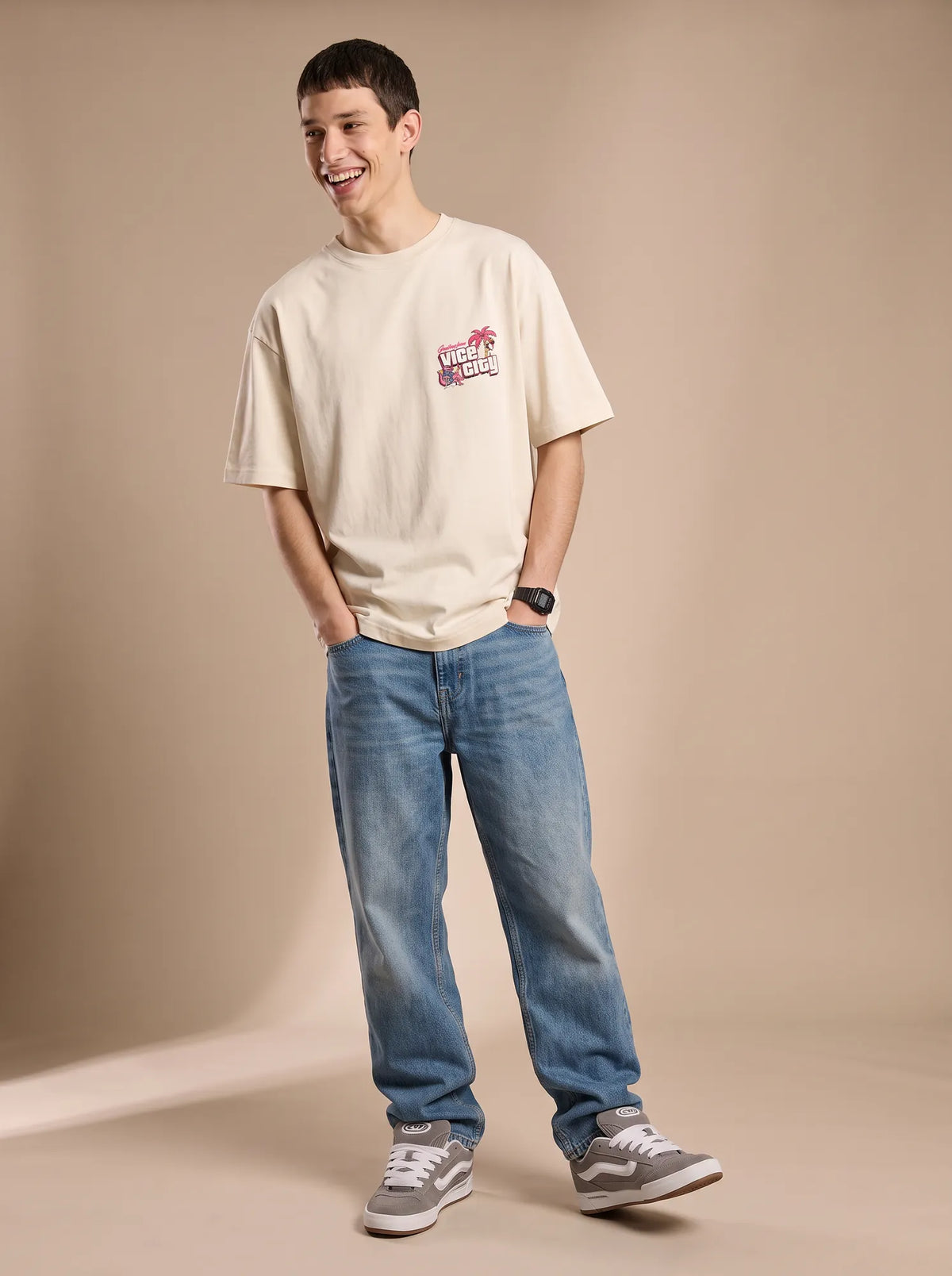 Camiseta Oversized Greetings from Vice City Leonida Masculina Off-White