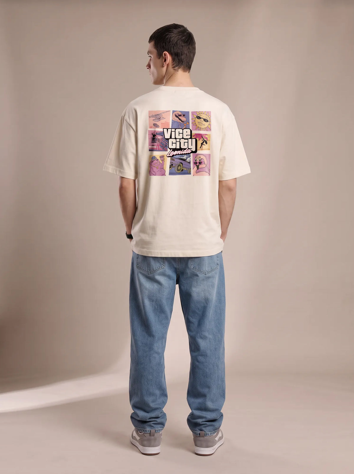 Camiseta Oversized Greetings from Vice City Leonida Masculina Off-White