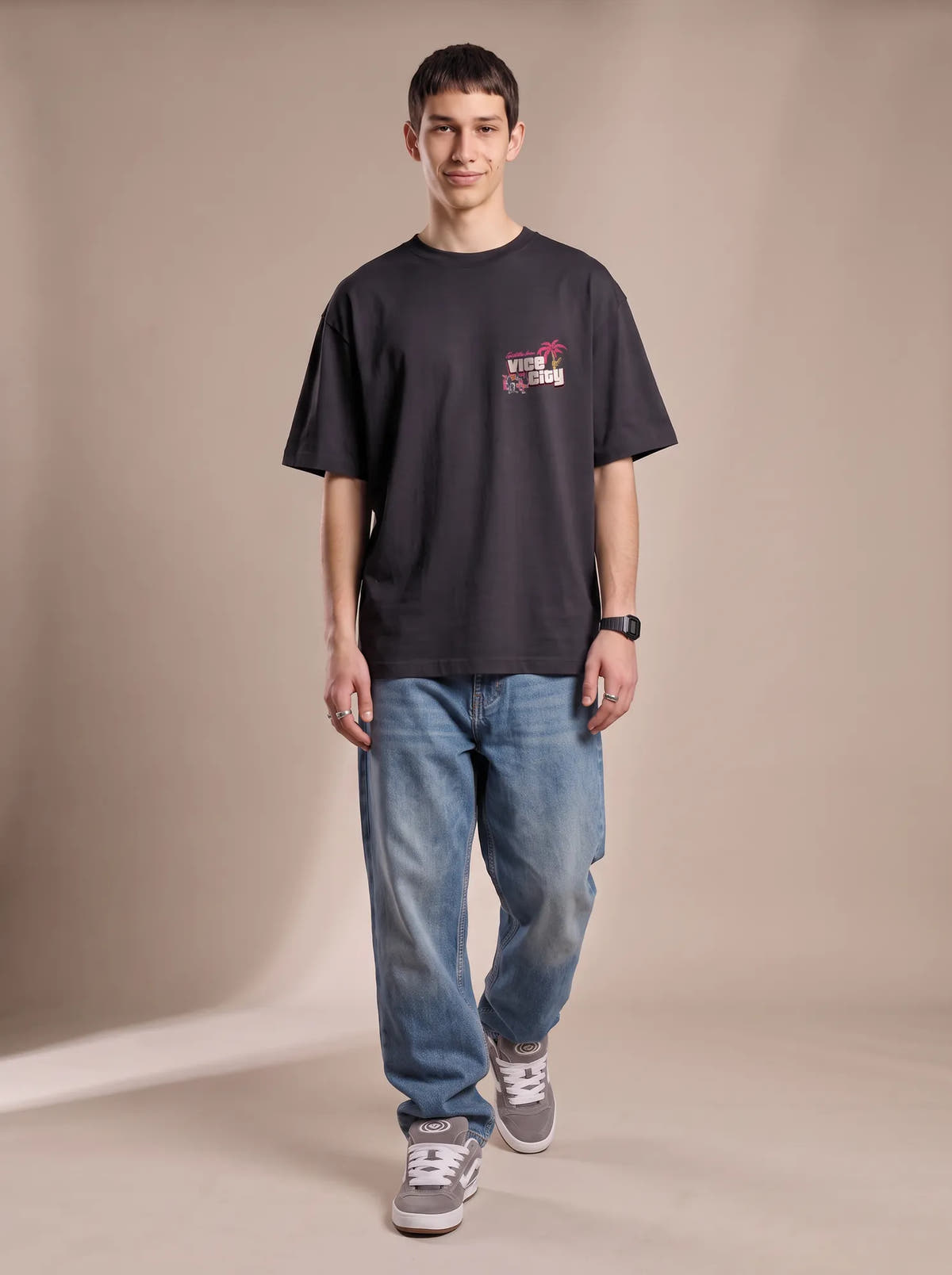 Camiseta Oversized Greetings from Vice City Leonida Masculina Preto