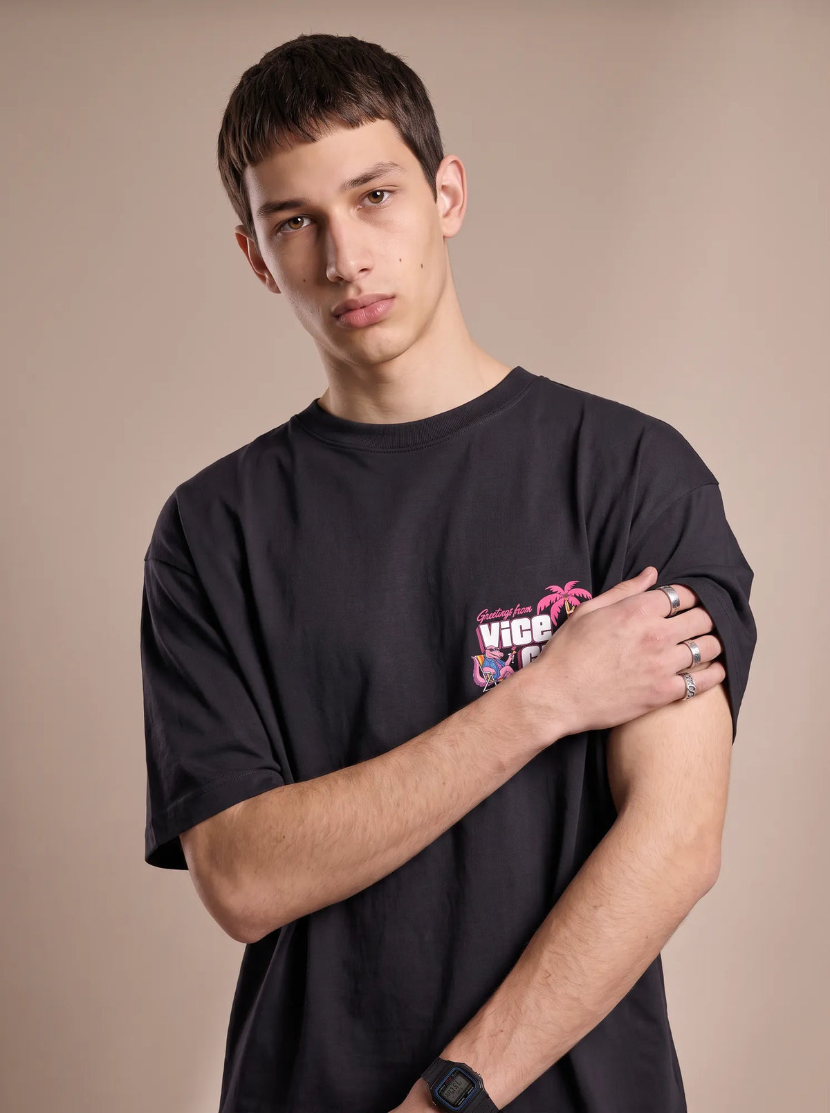Camiseta Oversized Greetings from Vice City Leonida Masculina Preto