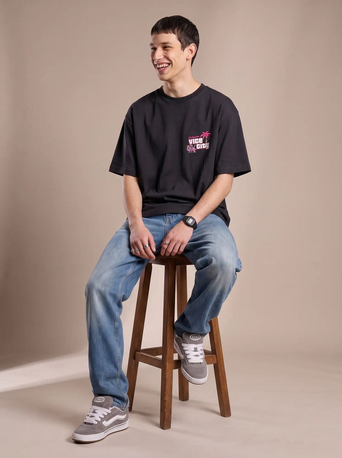 Camiseta Oversized Greetings from Vice City Leonida Masculina Preto