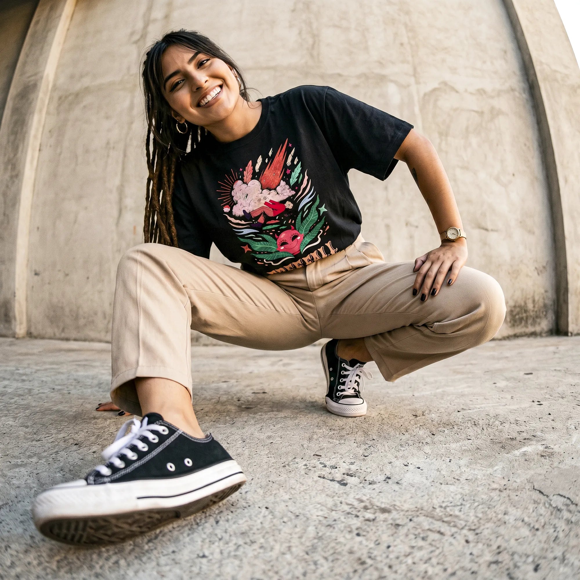 Camiseta Oversized It's Called Freefall — Rainbow Kitten Surprise Feminina Preto