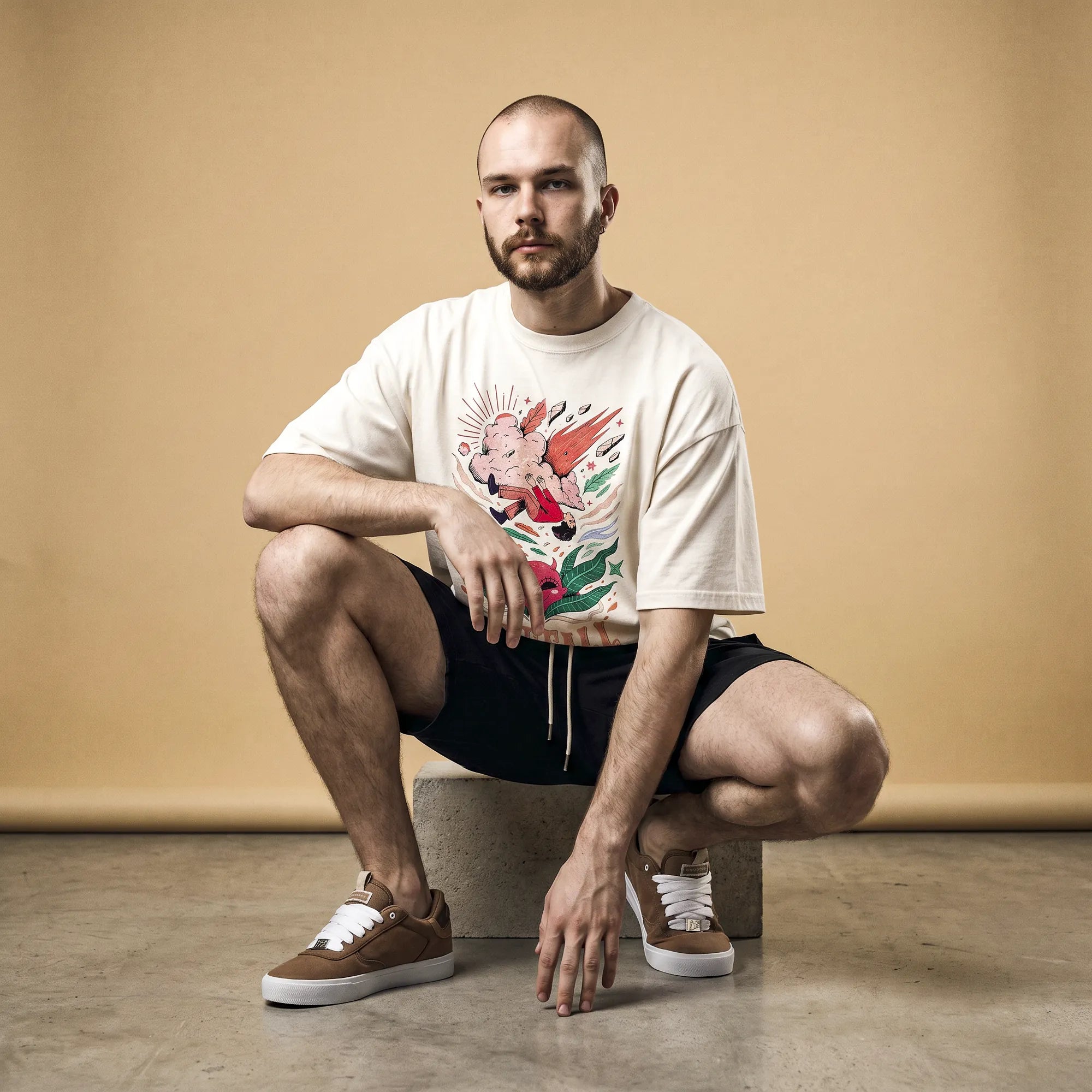 Camiseta Oversized It's Called Freefall — Rainbow Kitten Surprise Masculina Off-White