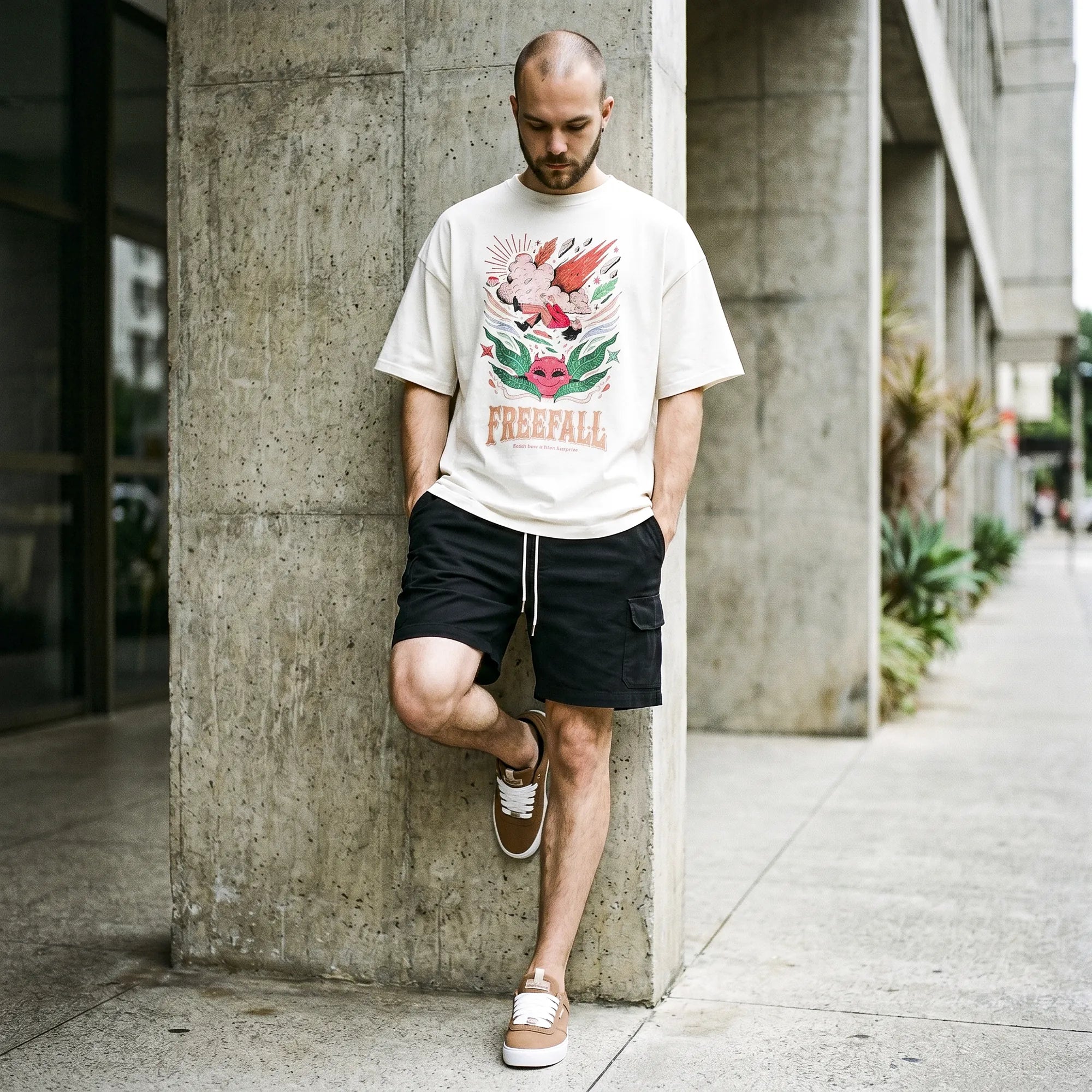 Camiseta Oversized It's Called Freefall — Rainbow Kitten Surprise Masculina Off-White