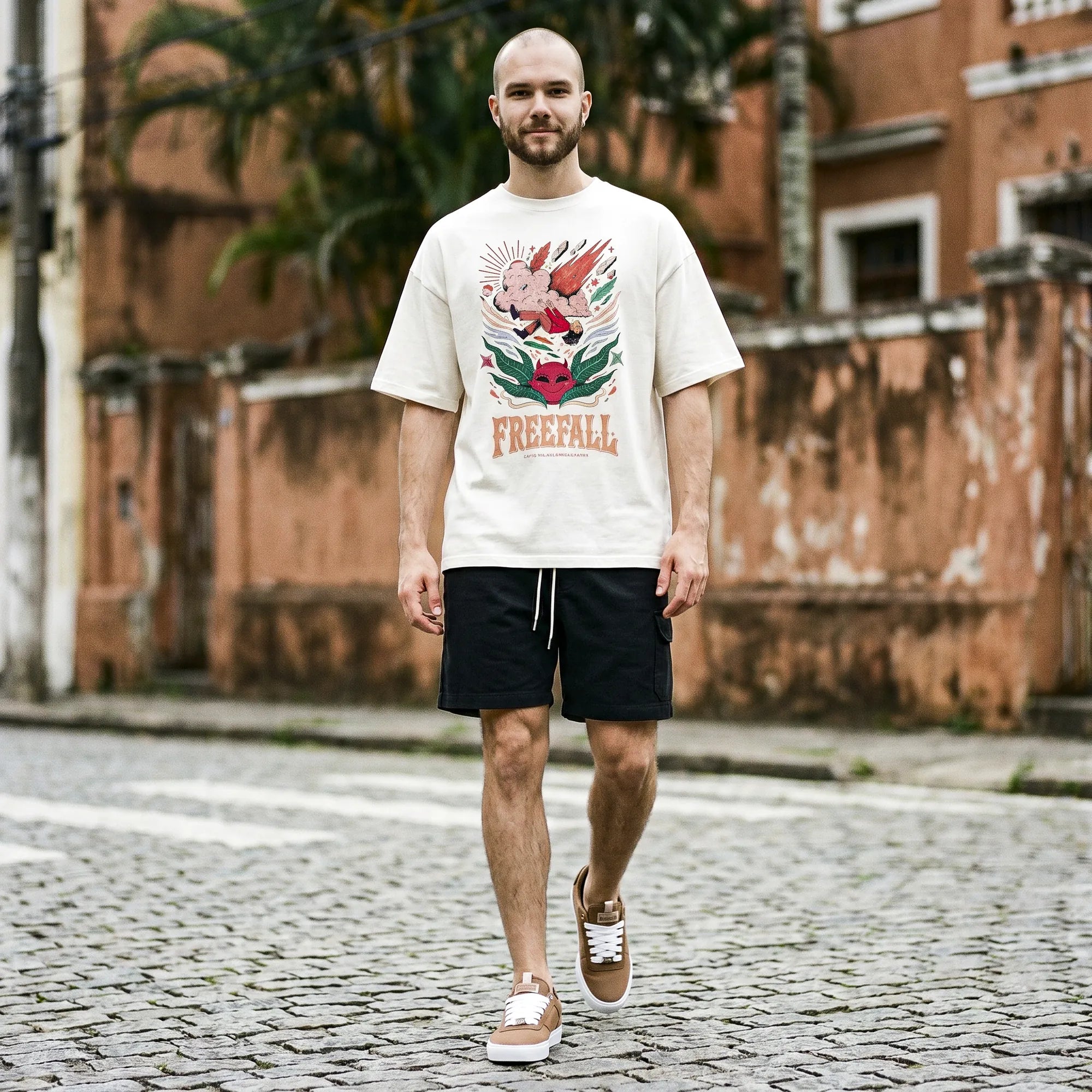 Camiseta Oversized It's Called Freefall — Rainbow Kitten Surprise Masculina Off-White