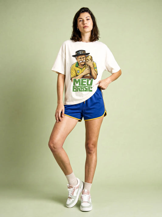 Camiseta Oversized Meu Brasil Feminina Off-White