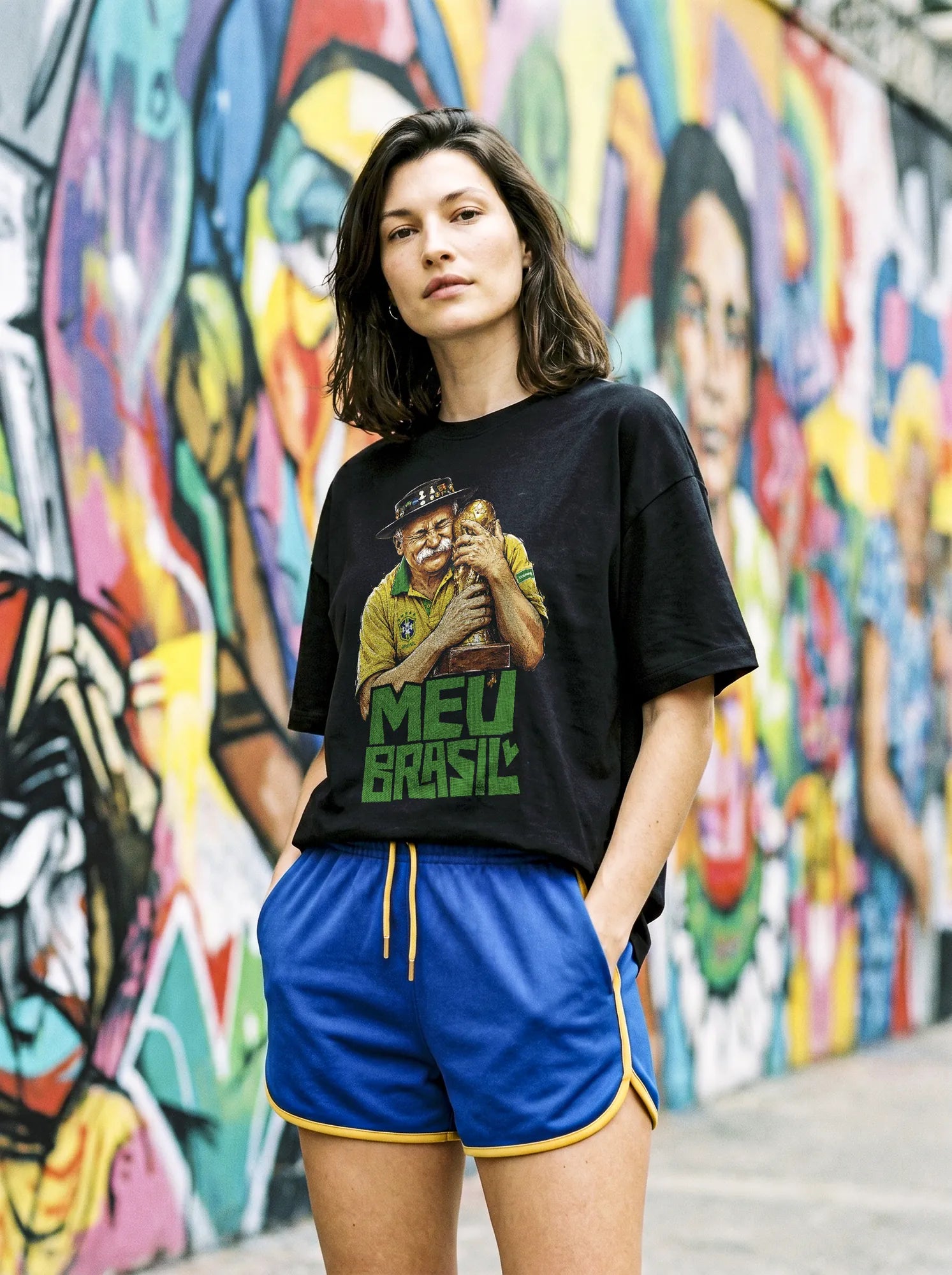 Camiseta Oversized Meu Brasil Feminina Preto