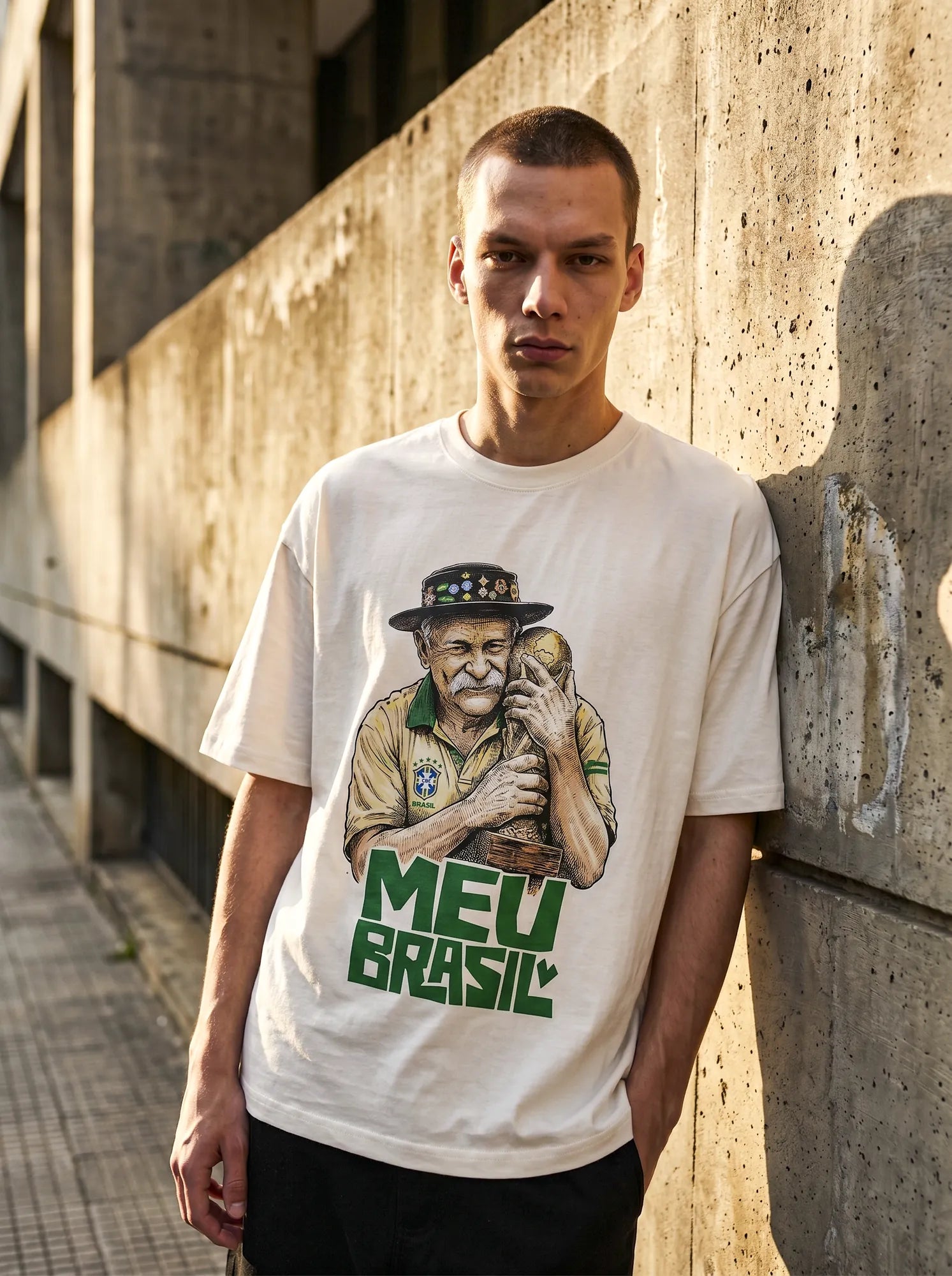 Camiseta Oversized Meu Brasil Masculina Off-White
