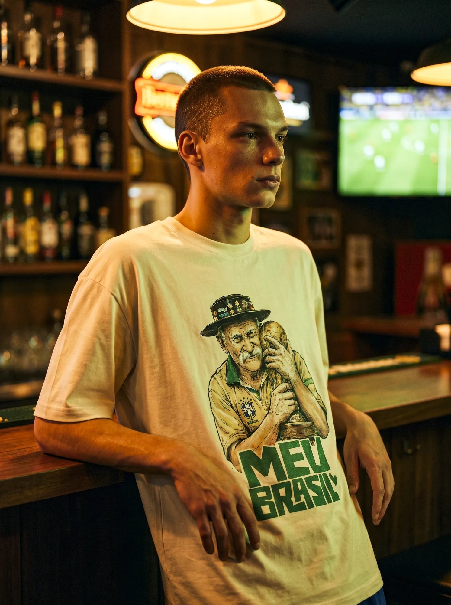 Camiseta Oversized Meu Brasil Masculina Off-White
