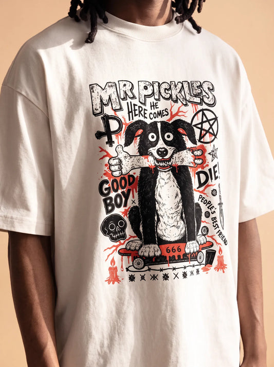 Camiseta Oversized Mr. Pickles Masculina Off-White
