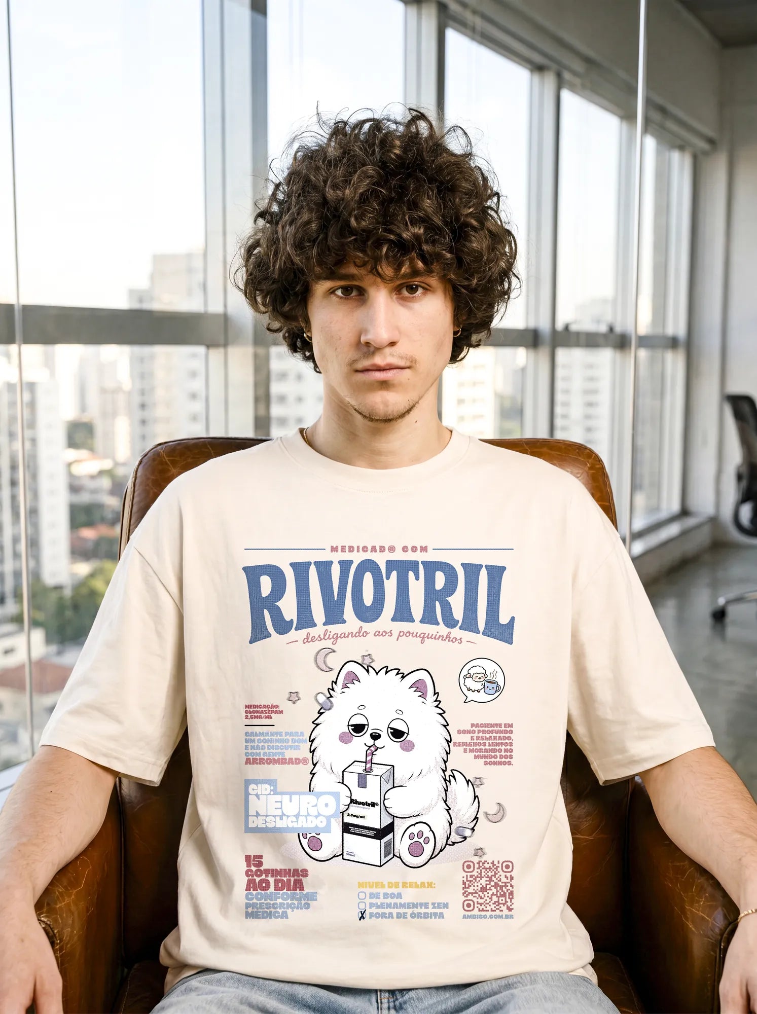 Camiseta Oversized Neurodesligado Masculina Off-White