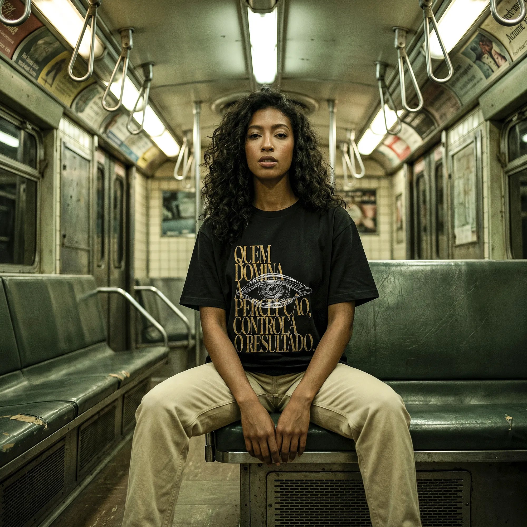 Camiseta Oversized Quem Domina a Percepção, Controla o Resultado Feminina Preto