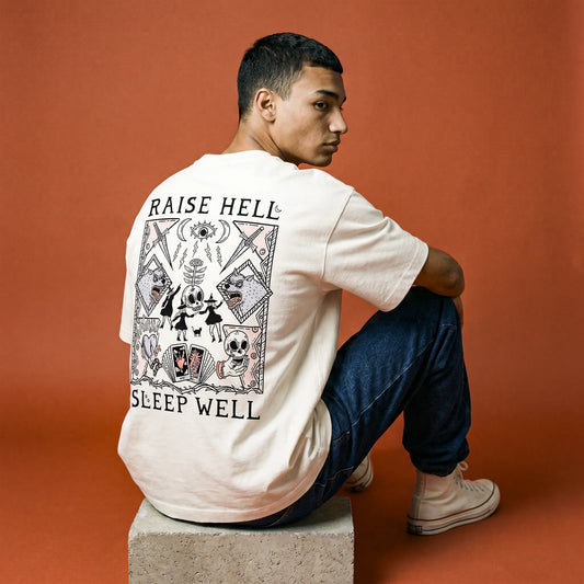 Camiseta Oversized Raise Hell Sleep Well Masculina Off-White