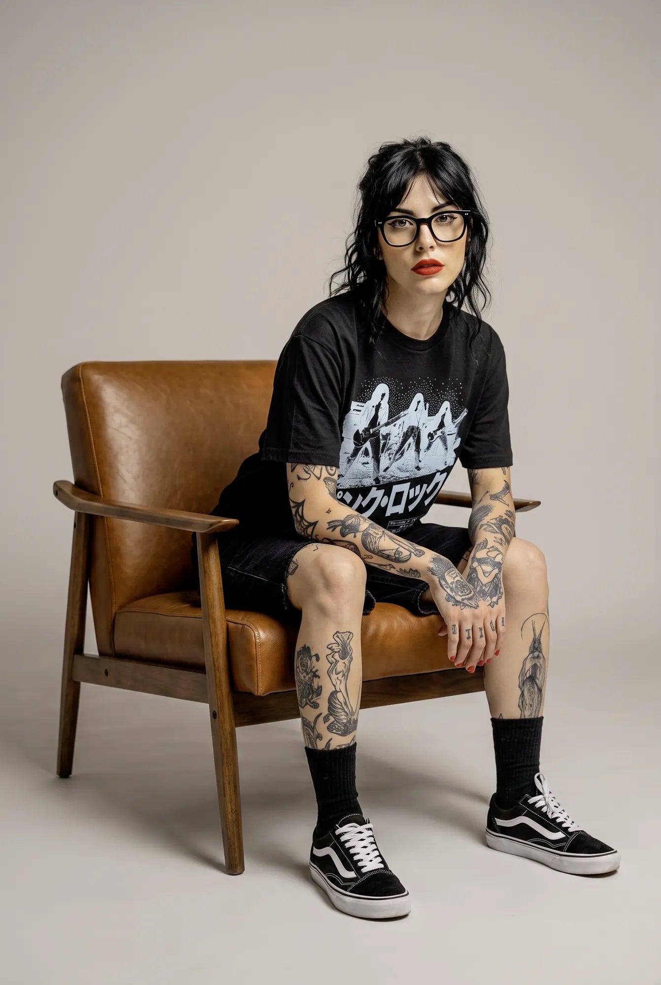 Camiseta Oversized Ramones Feminina Preto