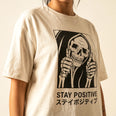 Camiseta Oversized Stay Positive Feminina Off-White