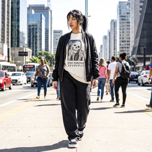 Camiseta Oversized Stay Positive Feminina Off-White