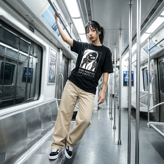 Camiseta Oversized Stay Positive Feminina Preto
