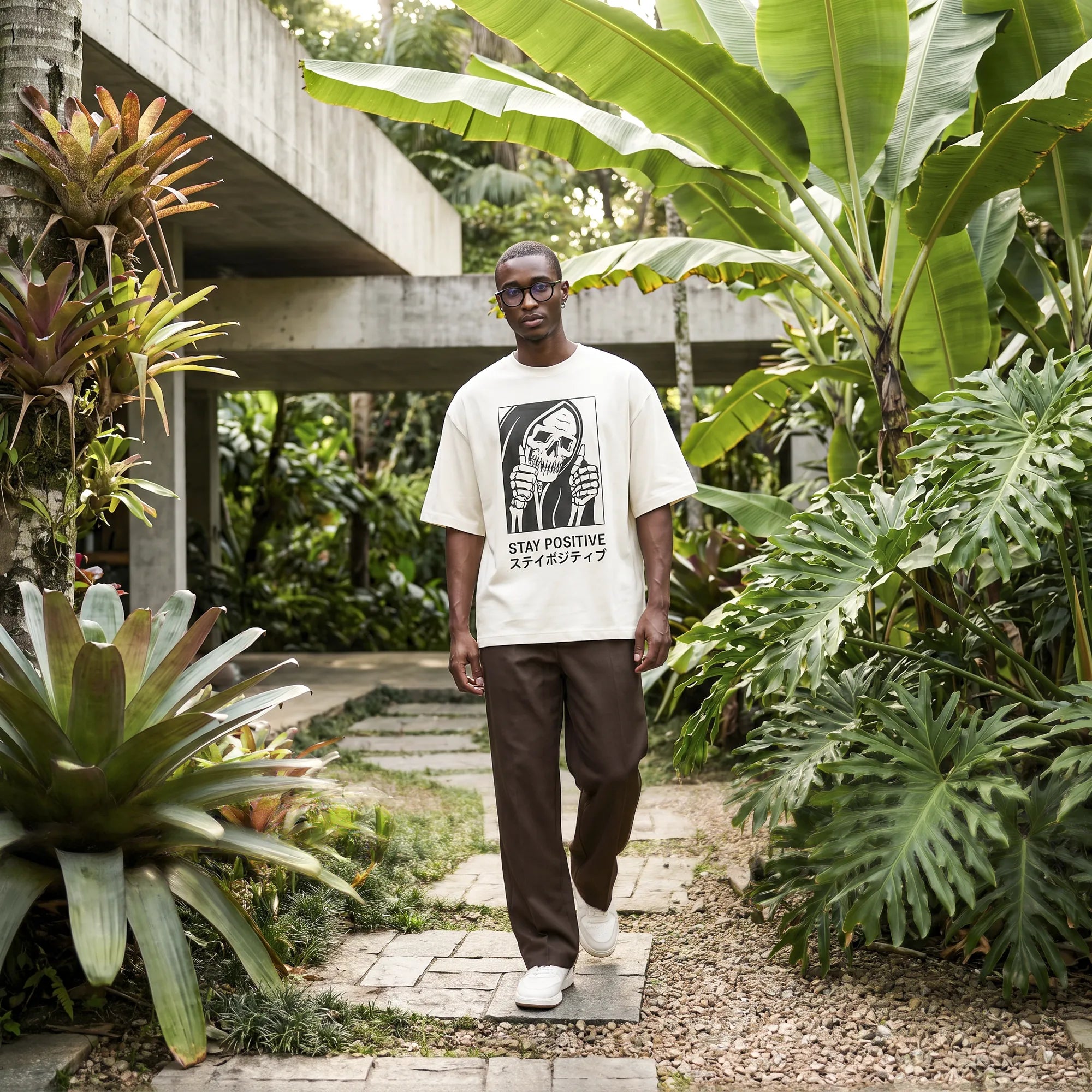 Camiseta Oversized Stay Positive Masculina Off-White