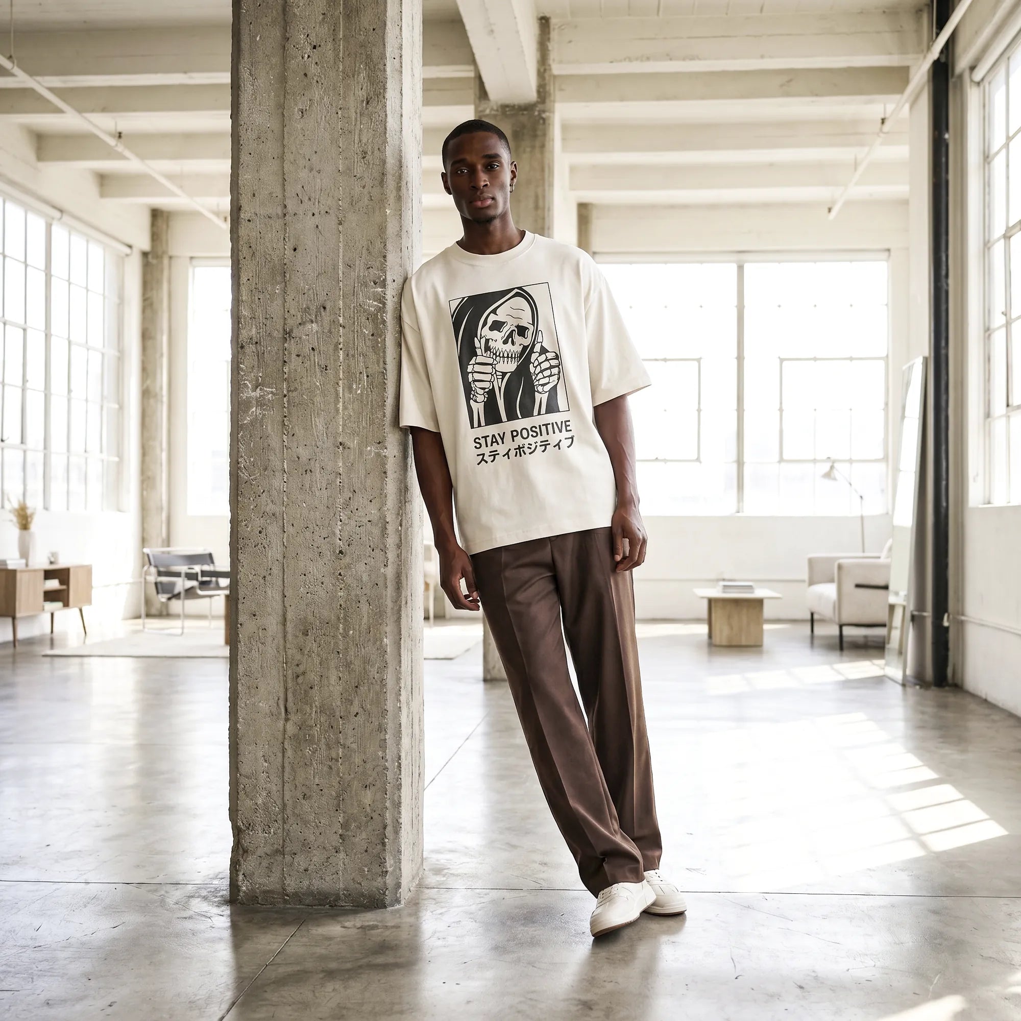 Camiseta Oversized Stay Positive Masculina Off-White