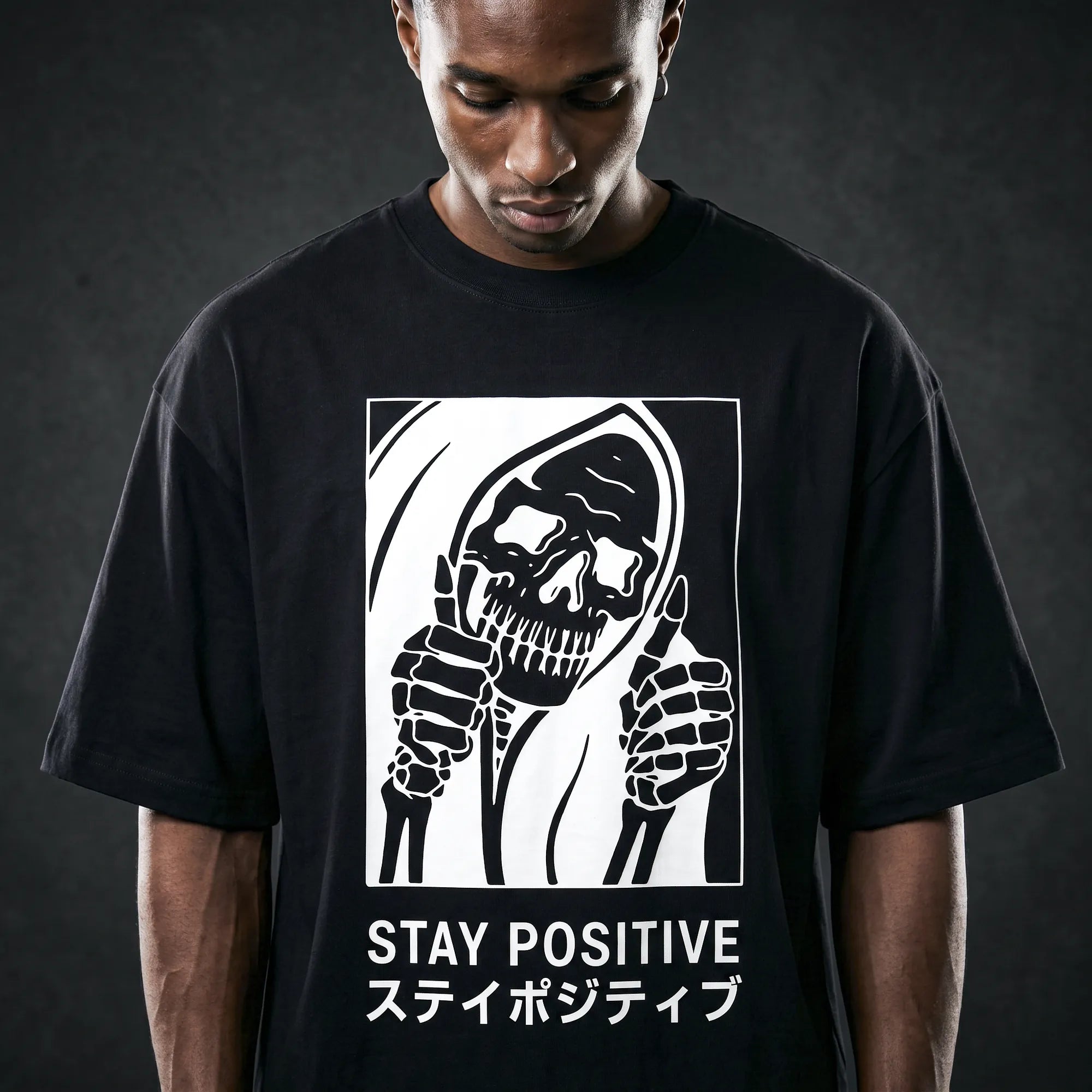 Camiseta Oversized Stay Positive Masculina Preto